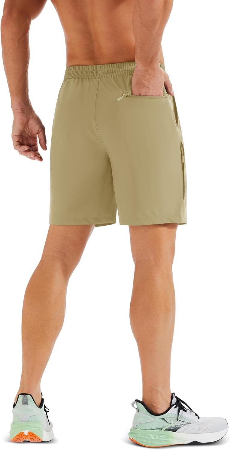 imageMAGCOMSEN Mens Hiking Shorts 7 Inch Quick Dry Lightweight Fishing Workout Athletic Water Resistant Shorts with Zipper PocketsKhaki