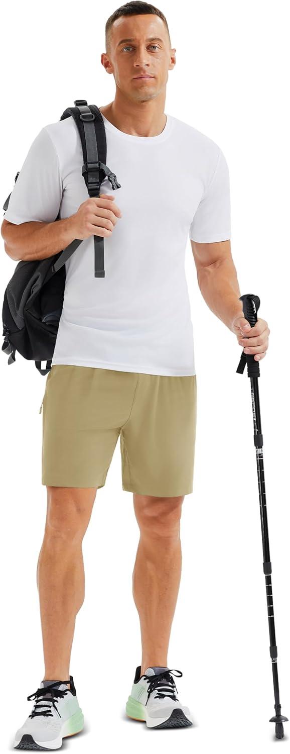 imageMAGCOMSEN Mens Hiking Shorts 7 Inch Quick Dry Lightweight Fishing Workout Athletic Water Resistant Shorts with Zipper PocketsKhaki