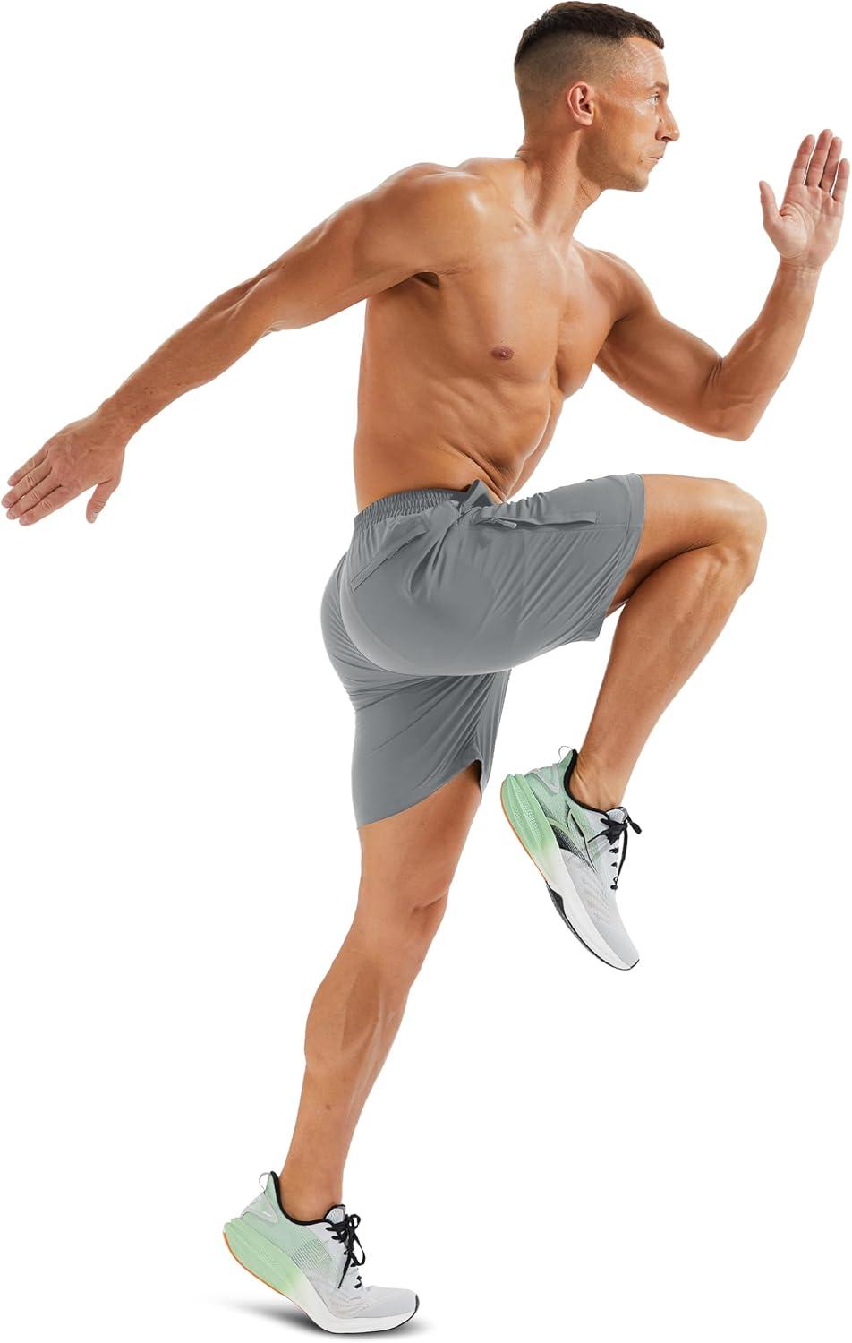 imageMAGCOMSEN Mens Hiking Shorts 7 Inch Quick Dry Lightweight Fishing Workout Athletic Water Resistant Shorts with Zipper PocketsLight Gray