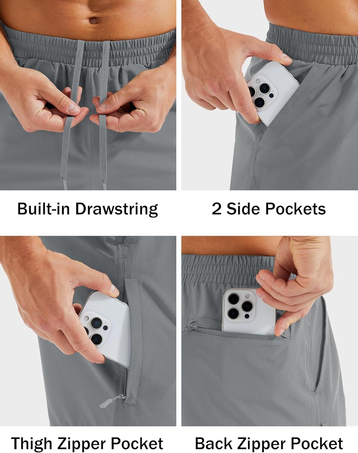 imageMAGCOMSEN Mens Hiking Shorts 7 Inch Quick Dry Lightweight Fishing Workout Athletic Water Resistant Shorts with Zipper PocketsLight Gray