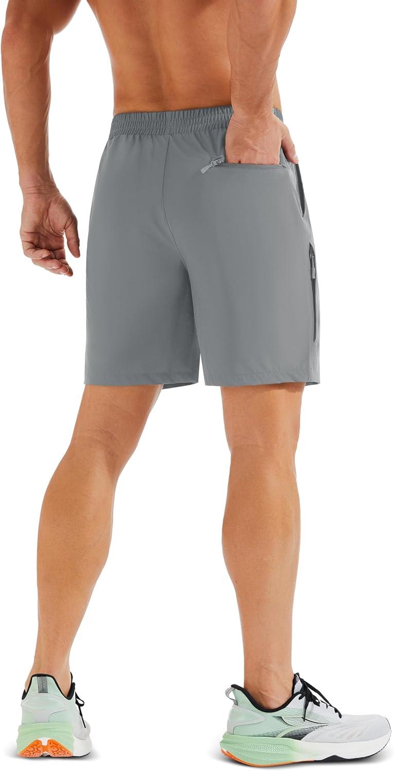 imageMAGCOMSEN Mens Hiking Shorts 7 Inch Quick Dry Lightweight Fishing Workout Athletic Water Resistant Shorts with Zipper PocketsLight Gray