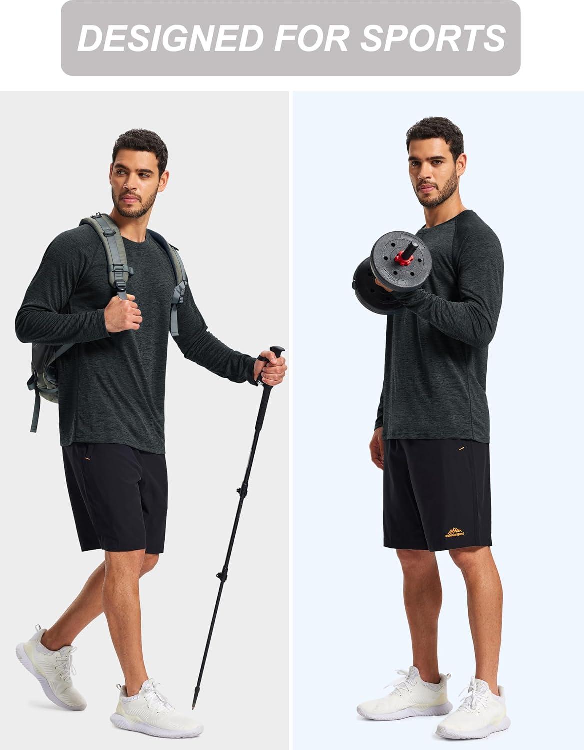 imageMAGCOMSEN Mens Long Sleeve Shirts UPF 50 Sun Protection Dry Fit Shirts Athletic Fishing Hiking Workout Rash GuardBlack