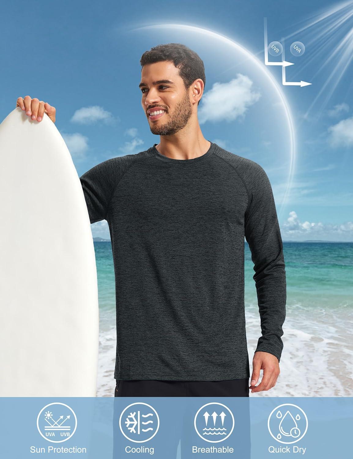 imageMAGCOMSEN Mens Long Sleeve Shirts UPF 50 Sun Protection Dry Fit Shirts Athletic Fishing Hiking Workout Rash GuardBlack