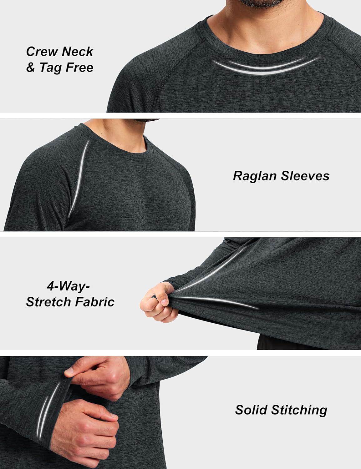 imageMAGCOMSEN Mens Long Sleeve Shirts UPF 50 Sun Protection Dry Fit Shirts Athletic Fishing Hiking Workout Rash GuardBlack