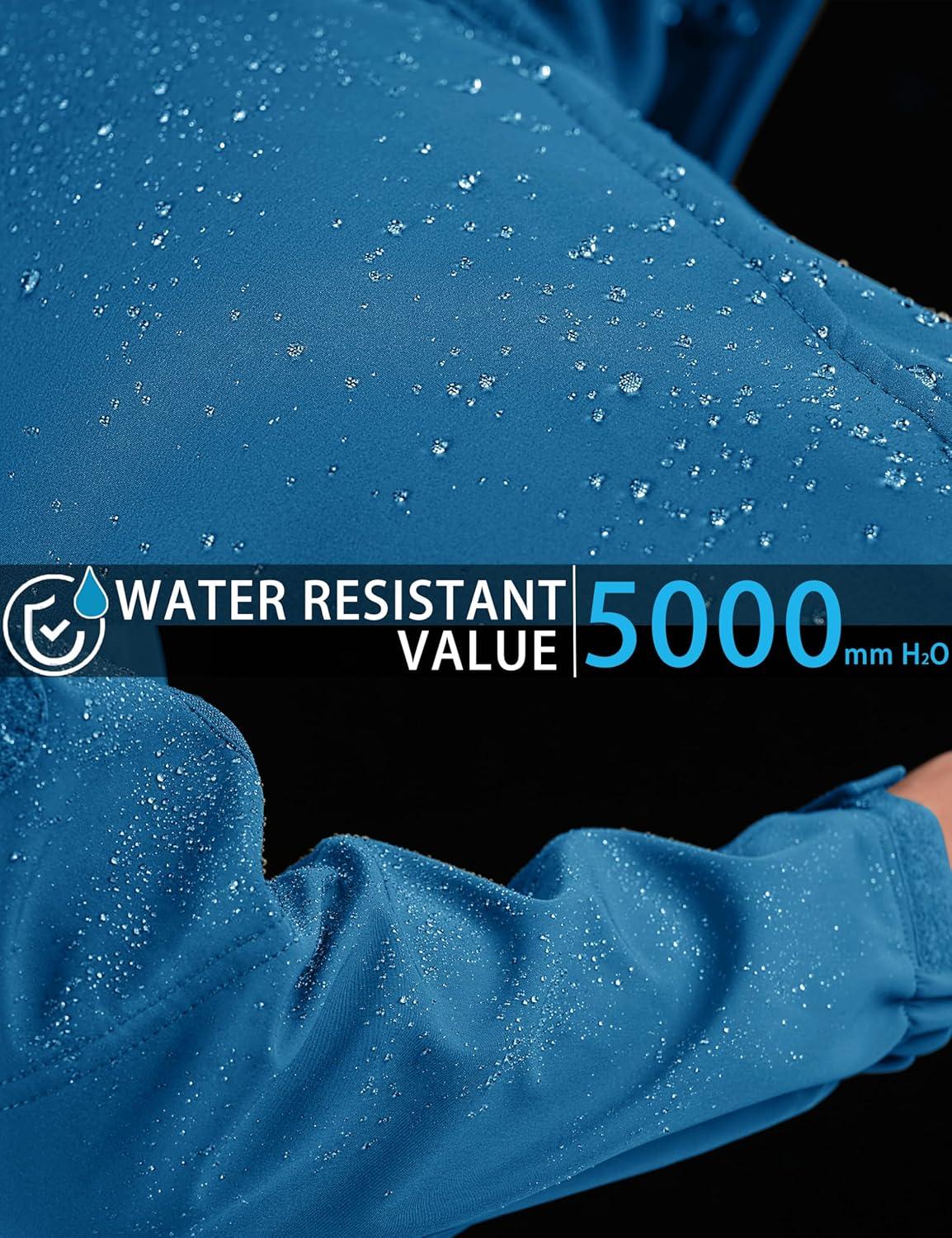 imageMAGCOMSEN Mens Tactical Jacket  8 Pockets Water Resistant Softshell Fleece Lined Winter Coat for SkiBlue Green