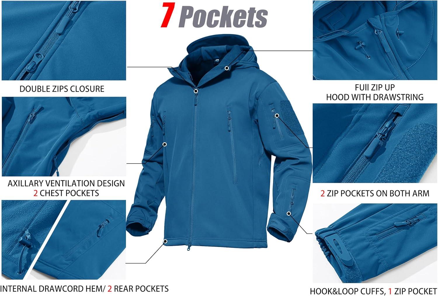 imageMAGCOMSEN Mens Tactical Jacket  8 Pockets Water Resistant Softshell Fleece Lined Winter Coat for SkiBlue Green