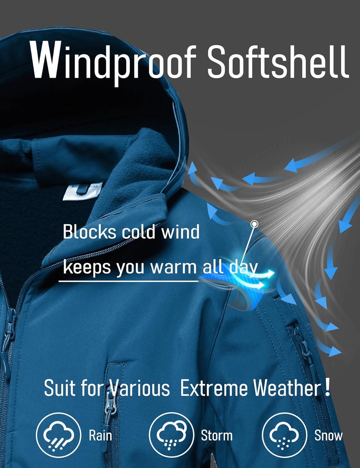 imageMAGCOMSEN Mens Tactical Jacket  8 Pockets Water Resistant Softshell Fleece Lined Winter Coat for SkiBlue Green