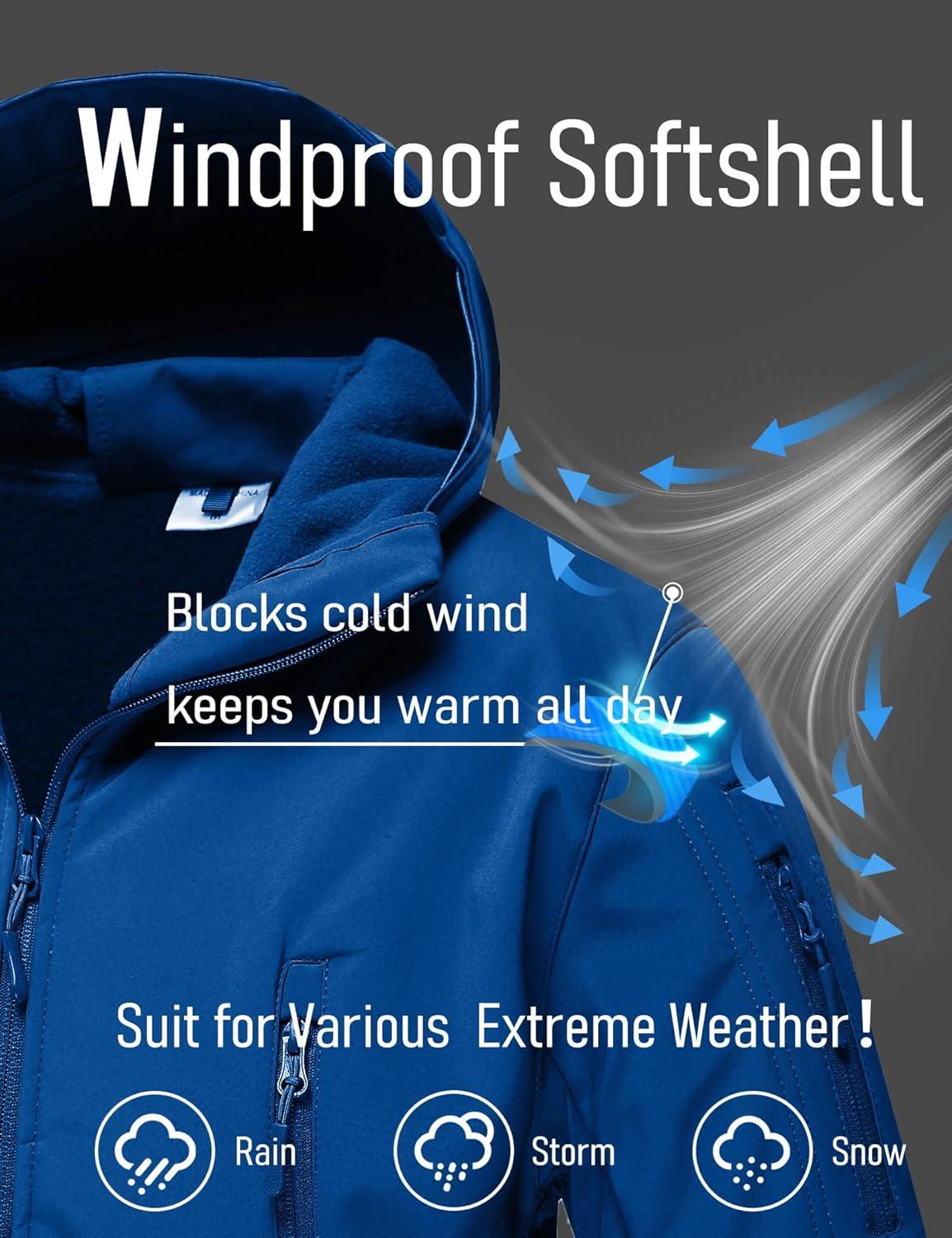 imageMAGCOMSEN Mens Tactical Jacket  8 Pockets Water Resistant Softshell Fleece Lined Winter Coat for SkiBright Blue