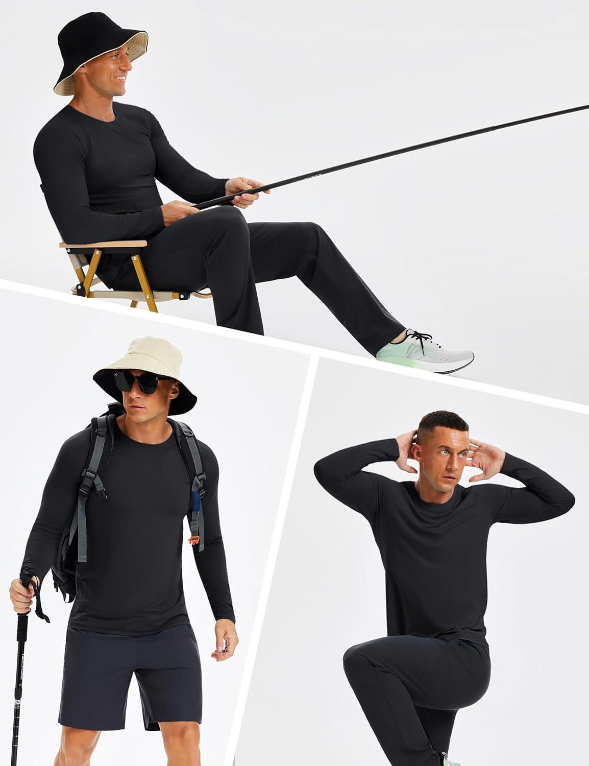 imageMAGCOMSEN Mens UPF 50 Sun Protection Shirts Long Sleeve Quick Dry UV SPF Rash Guard Fishing Running Swim AthleticBlack