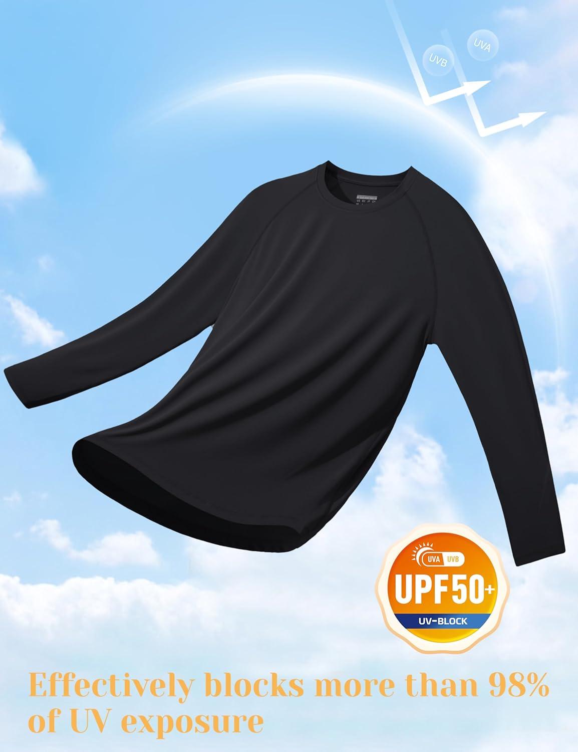imageMAGCOMSEN Mens UPF 50 Sun Protection Shirts Long Sleeve Quick Dry UV SPF Rash Guard Fishing Running Swim AthleticBlack
