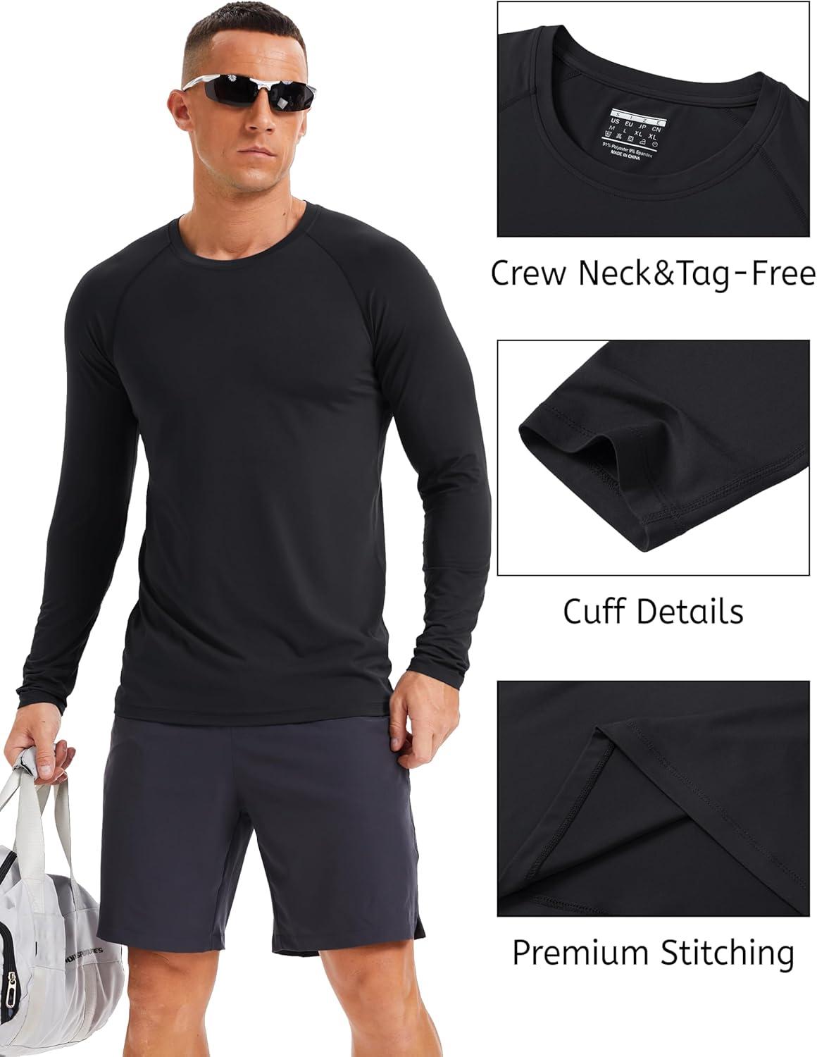 imageMAGCOMSEN Mens UPF 50 Sun Protection Shirts Long Sleeve Quick Dry UV SPF Rash Guard Fishing Running Swim AthleticBlack