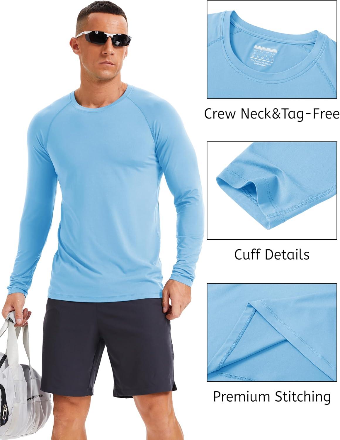 imageMAGCOMSEN Mens UPF 50 Sun Protection Shirts Long Sleeve Quick Dry UV SPF Rash Guard Fishing Running Swim AthleticBlue