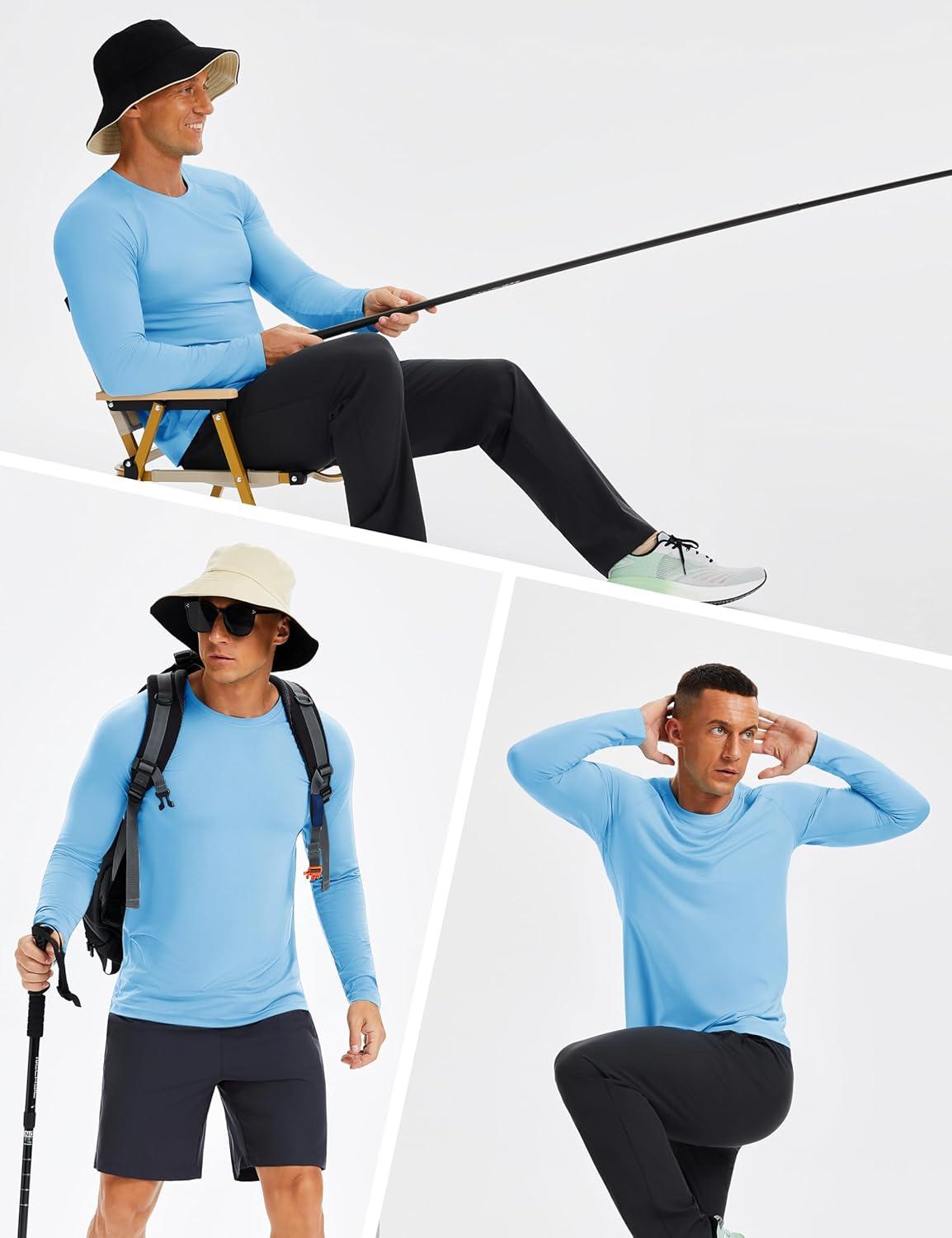 imageMAGCOMSEN Mens UPF 50 Sun Protection Shirts Long Sleeve Quick Dry UV SPF Rash Guard Fishing Running Swim AthleticBlue