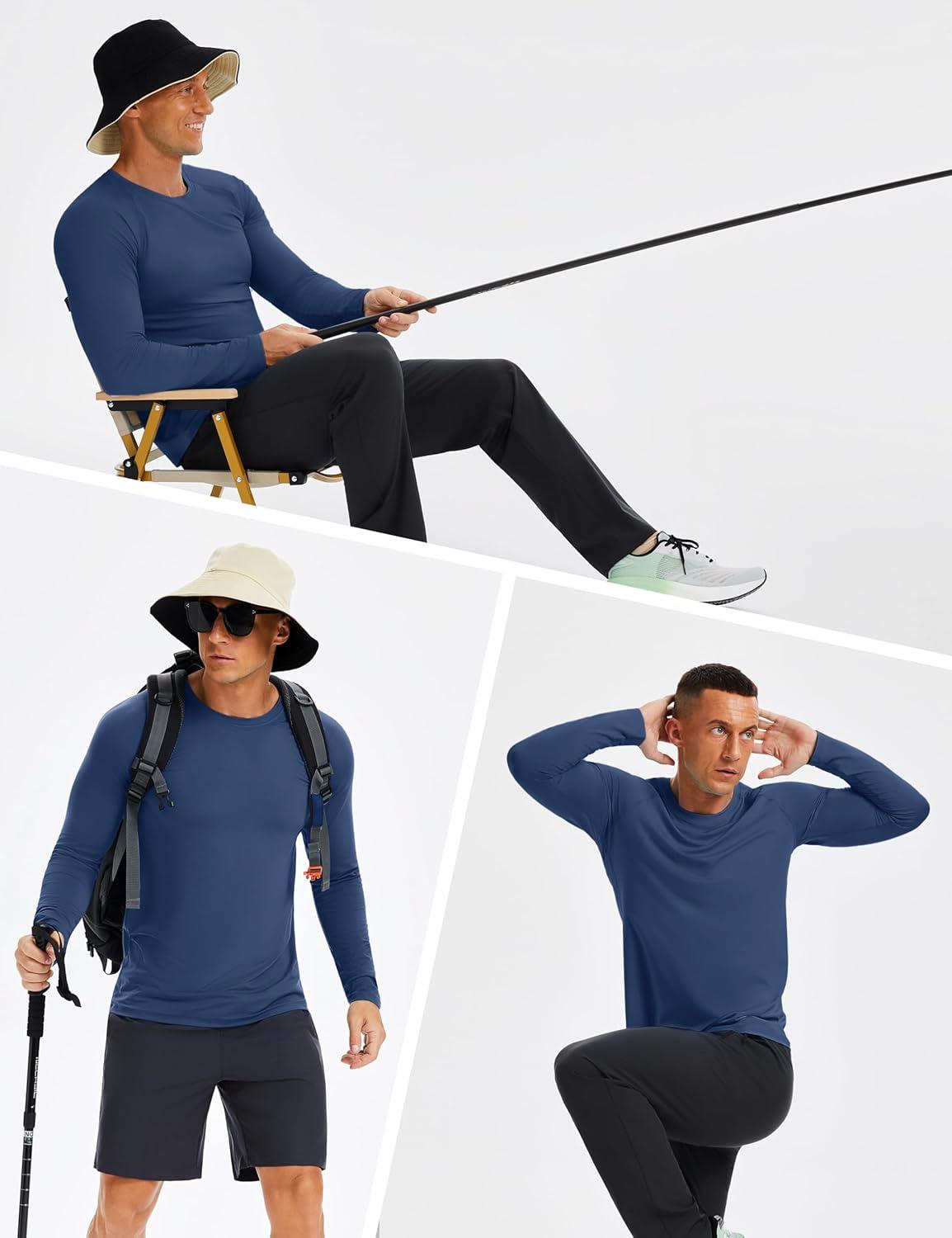 imageMAGCOMSEN Mens UPF 50 Sun Protection Shirts Long Sleeve Quick Dry UV SPF Rash Guard Fishing Running Swim AthleticBlue Grey