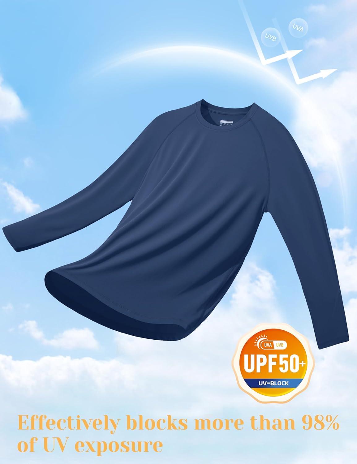 imageMAGCOMSEN Mens UPF 50 Sun Protection Shirts Long Sleeve Quick Dry UV SPF Rash Guard Fishing Running Swim AthleticBlue Grey