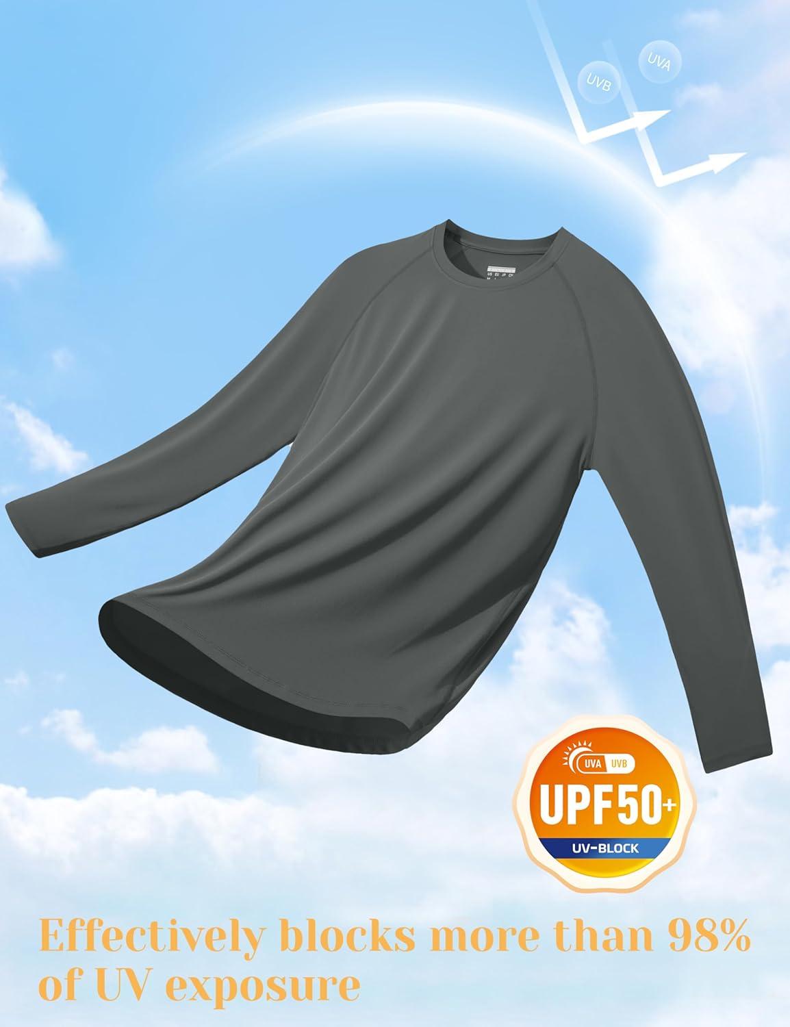 imageMAGCOMSEN Mens UPF 50 Sun Protection Shirts Long Sleeve Quick Dry UV SPF Rash Guard Fishing Running Swim AthleticDark Grey