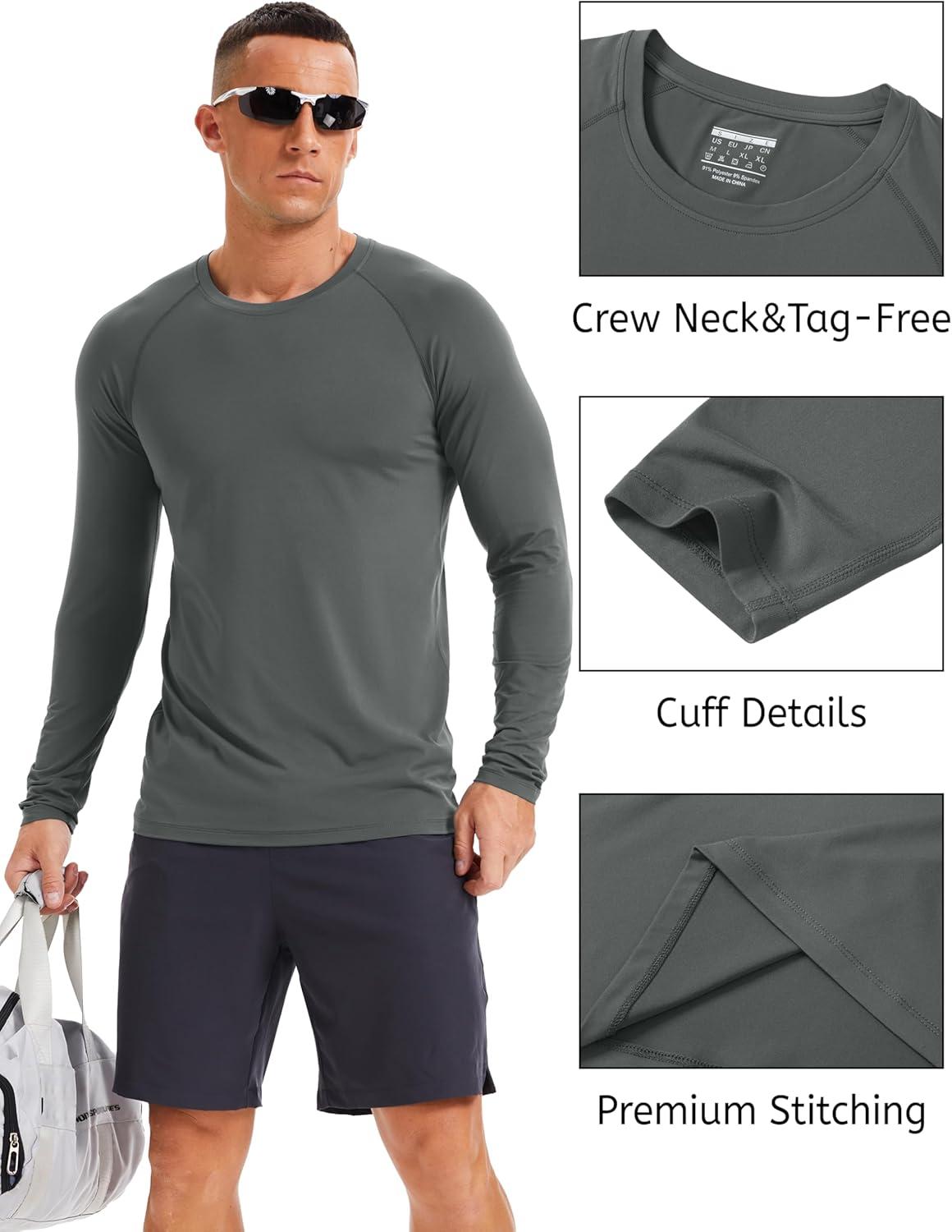 imageMAGCOMSEN Mens UPF 50 Sun Protection Shirts Long Sleeve Quick Dry UV SPF Rash Guard Fishing Running Swim AthleticDark Grey