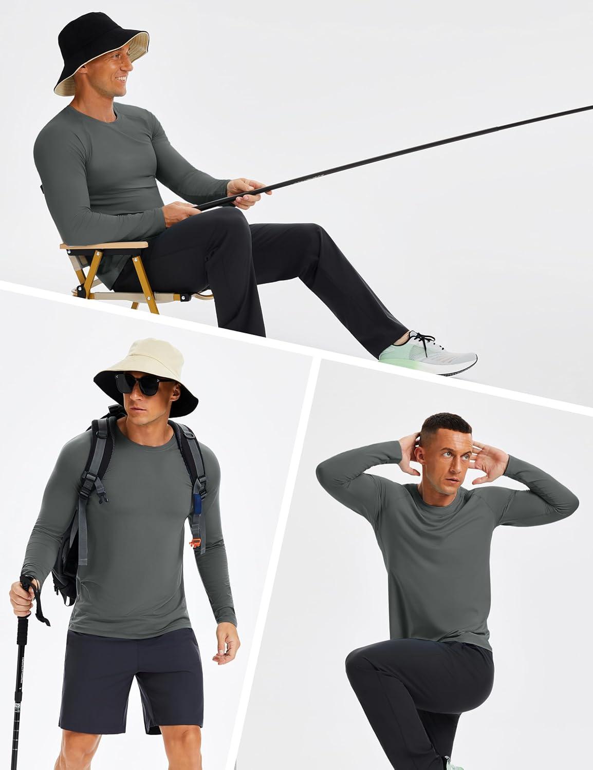 imageMAGCOMSEN Mens UPF 50 Sun Protection Shirts Long Sleeve Quick Dry UV SPF Rash Guard Fishing Running Swim AthleticDark Grey