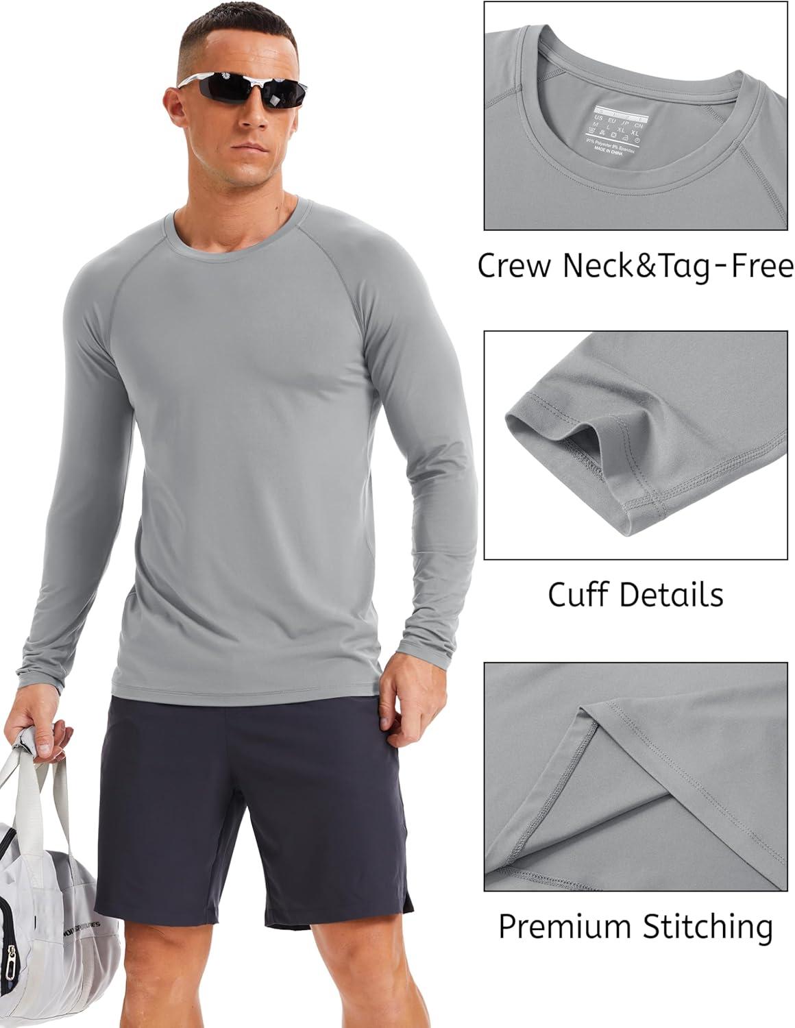 imageMAGCOMSEN Mens UPF 50 Sun Protection Shirts Long Sleeve Quick Dry UV SPF Rash Guard Fishing Running Swim AthleticLight Grey