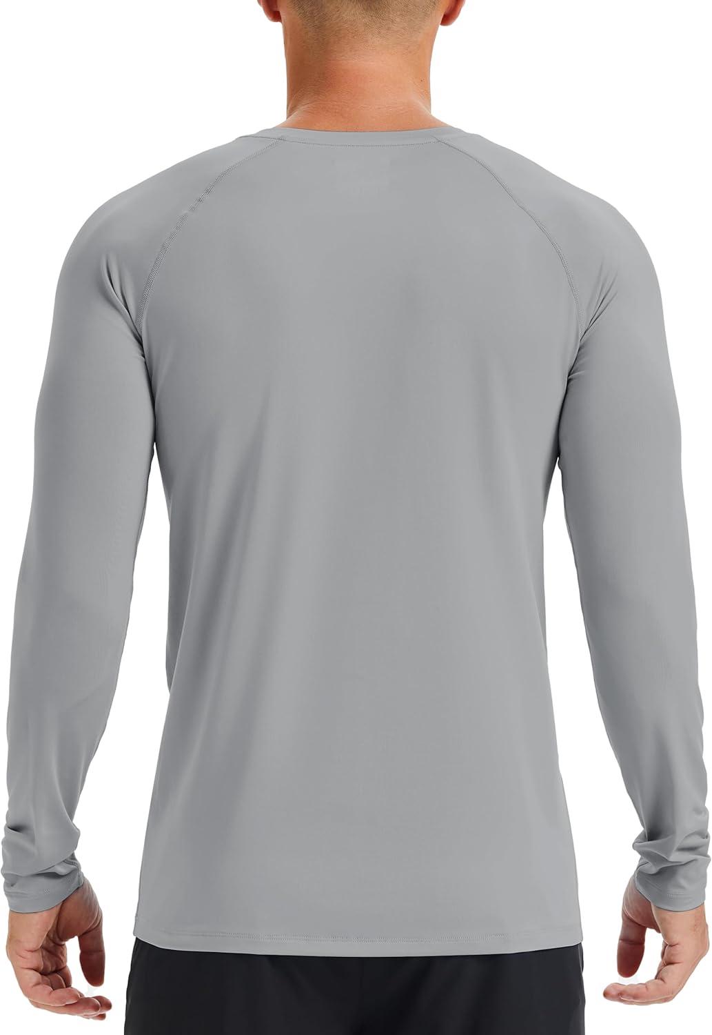 imageMAGCOMSEN Mens UPF 50 Sun Protection Shirts Long Sleeve Quick Dry UV SPF Rash Guard Fishing Running Swim AthleticLight Grey