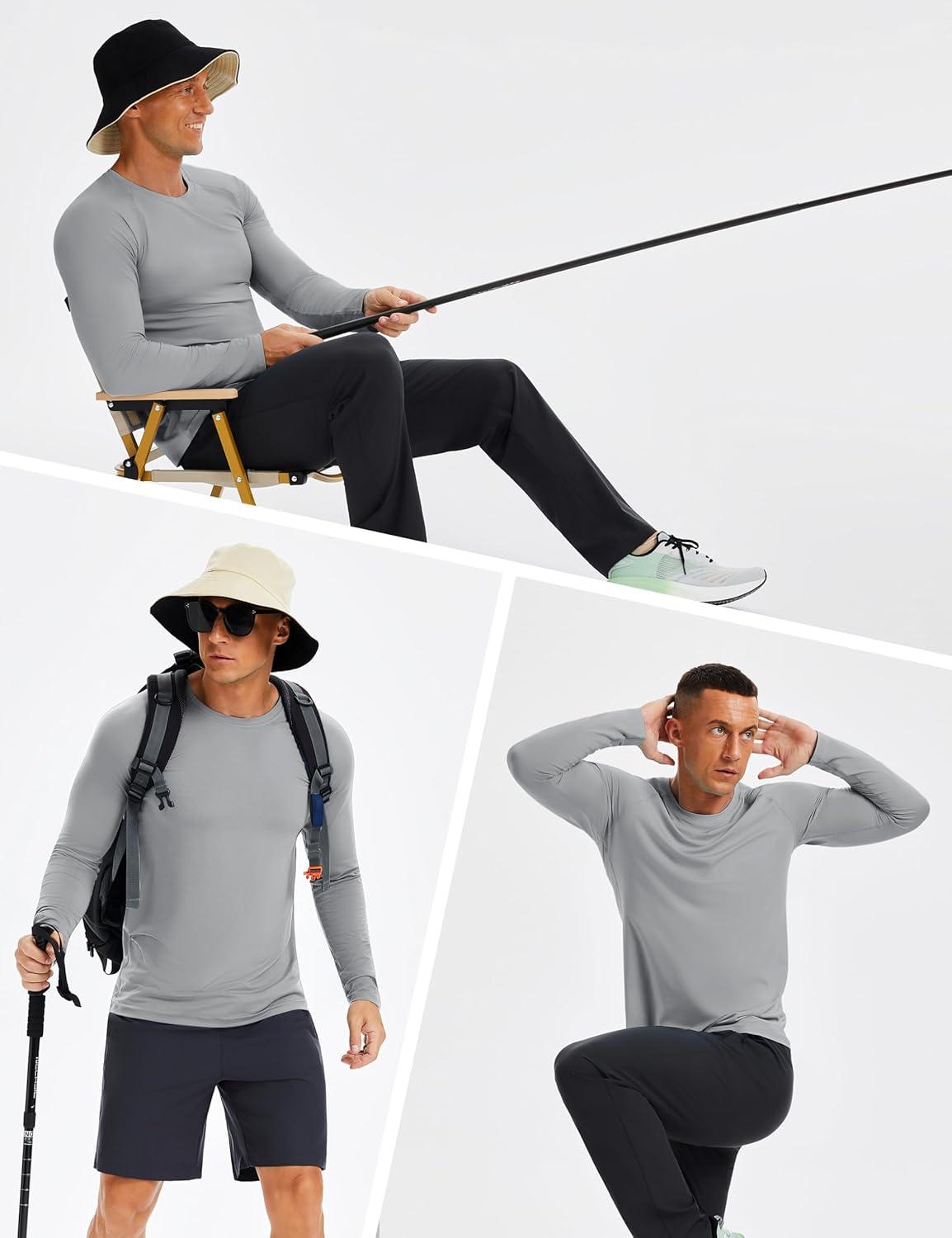 imageMAGCOMSEN Mens UPF 50 Sun Protection Shirts Long Sleeve Quick Dry UV SPF Rash Guard Fishing Running Swim AthleticLight Grey