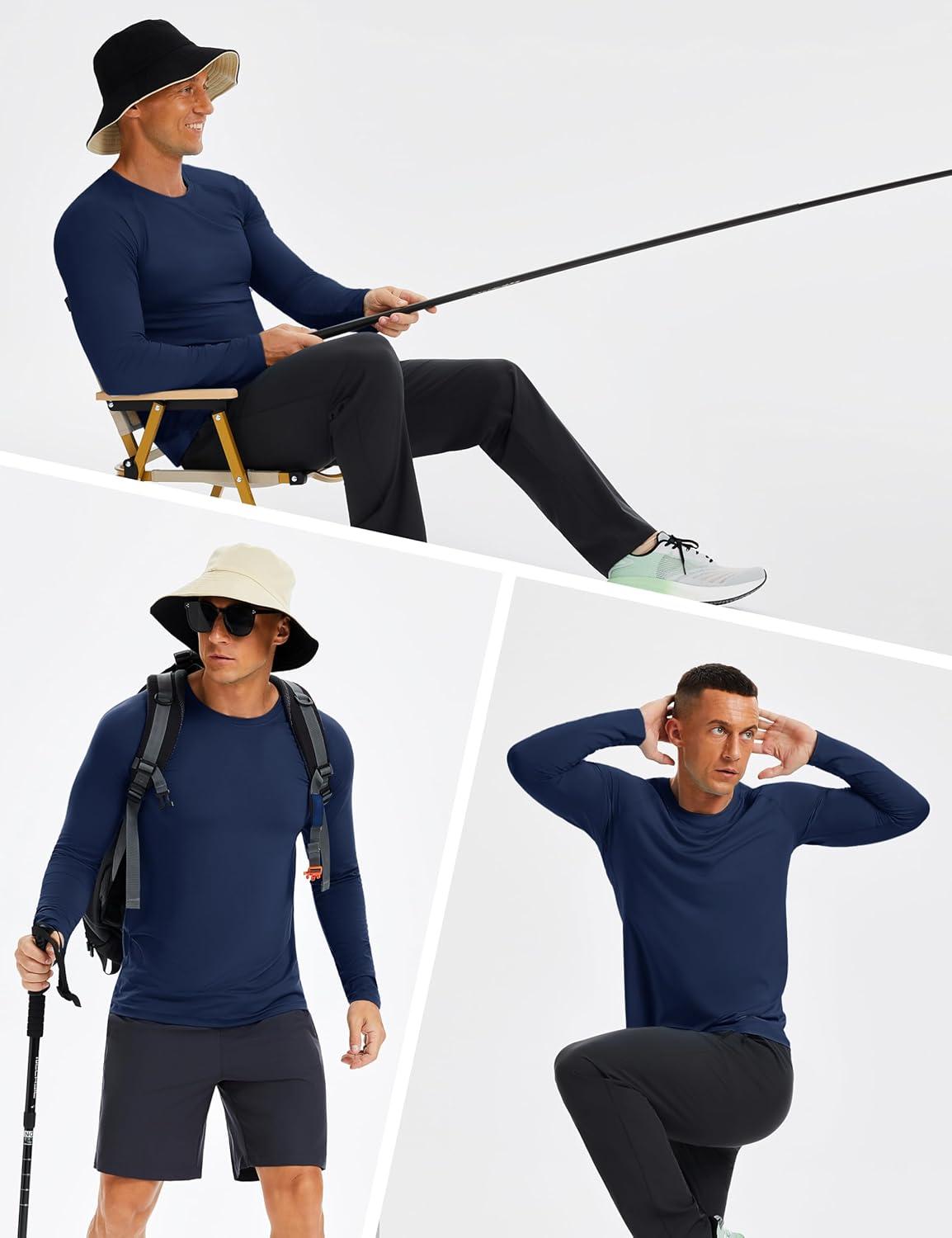 imageMAGCOMSEN Mens UPF 50 Sun Protection Shirts Long Sleeve Quick Dry UV SPF Rash Guard Fishing Running Swim AthleticNavy