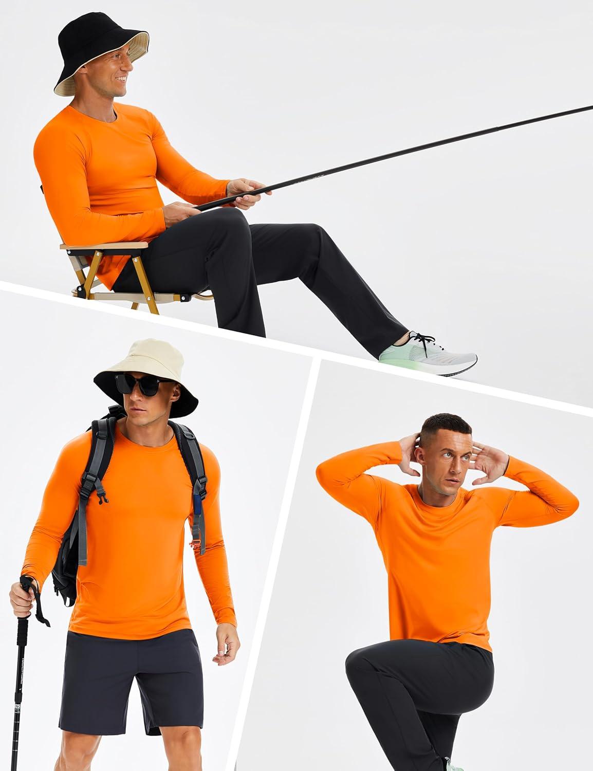 imageMAGCOMSEN Mens UPF 50 Sun Protection Shirts Long Sleeve Quick Dry UV SPF Rash Guard Fishing Running Swim AthleticOrange