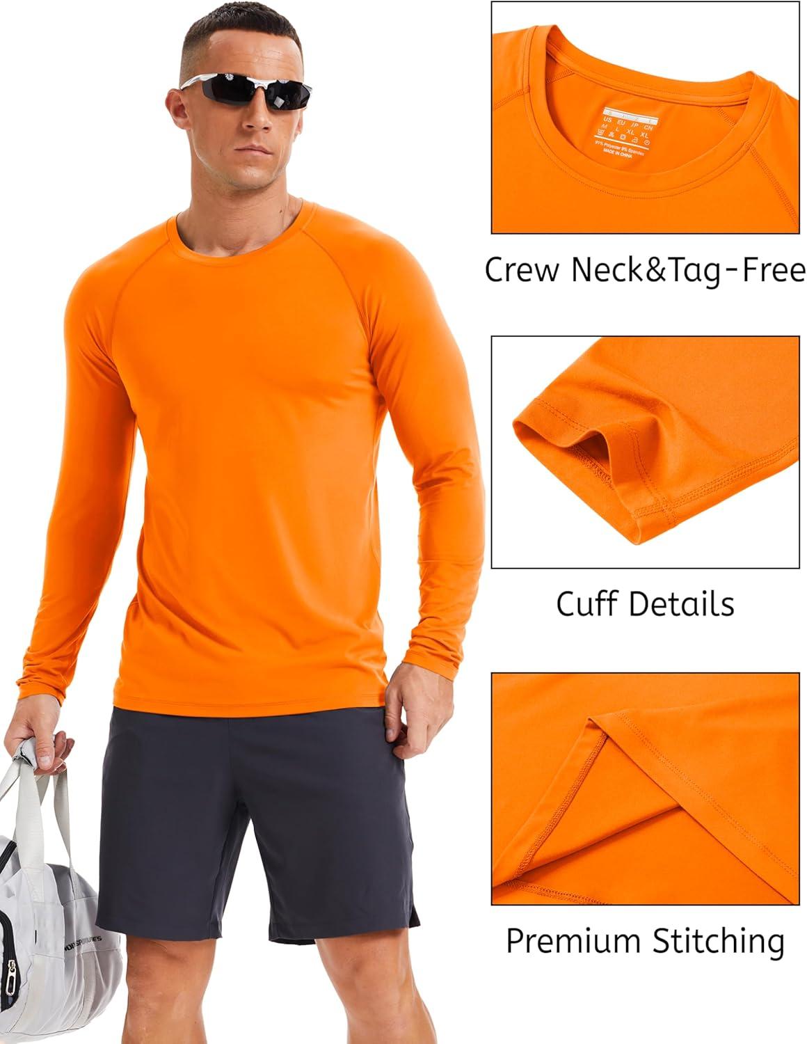imageMAGCOMSEN Mens UPF 50 Sun Protection Shirts Long Sleeve Quick Dry UV SPF Rash Guard Fishing Running Swim AthleticOrange
