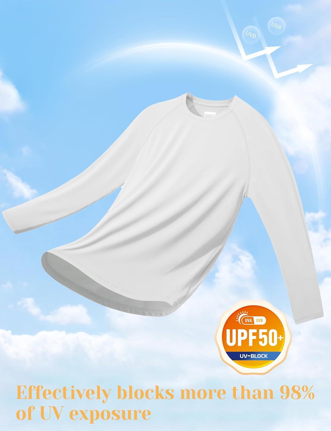 imageMAGCOMSEN Mens UPF 50 Sun Protection Shirts Long Sleeve Quick Dry UV SPF Rash Guard Fishing Running Swim AthleticWhite