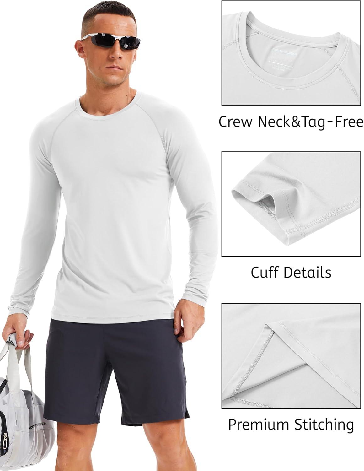 imageMAGCOMSEN Mens UPF 50 Sun Protection Shirts Long Sleeve Quick Dry UV SPF Rash Guard Fishing Running Swim AthleticWhite
