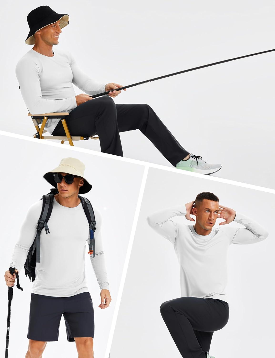 imageMAGCOMSEN Mens UPF 50 Sun Protection Shirts Long Sleeve Quick Dry UV SPF Rash Guard Fishing Running Swim AthleticWhite