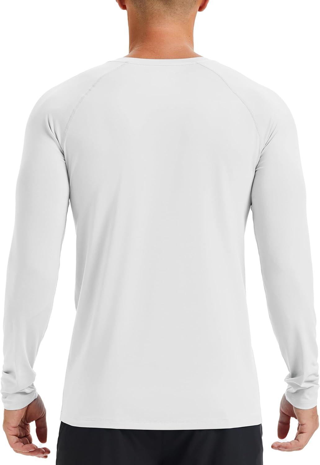 imageMAGCOMSEN Mens UPF 50 Sun Protection Shirts Long Sleeve Quick Dry UV SPF Rash Guard Fishing Running Swim AthleticWhite
