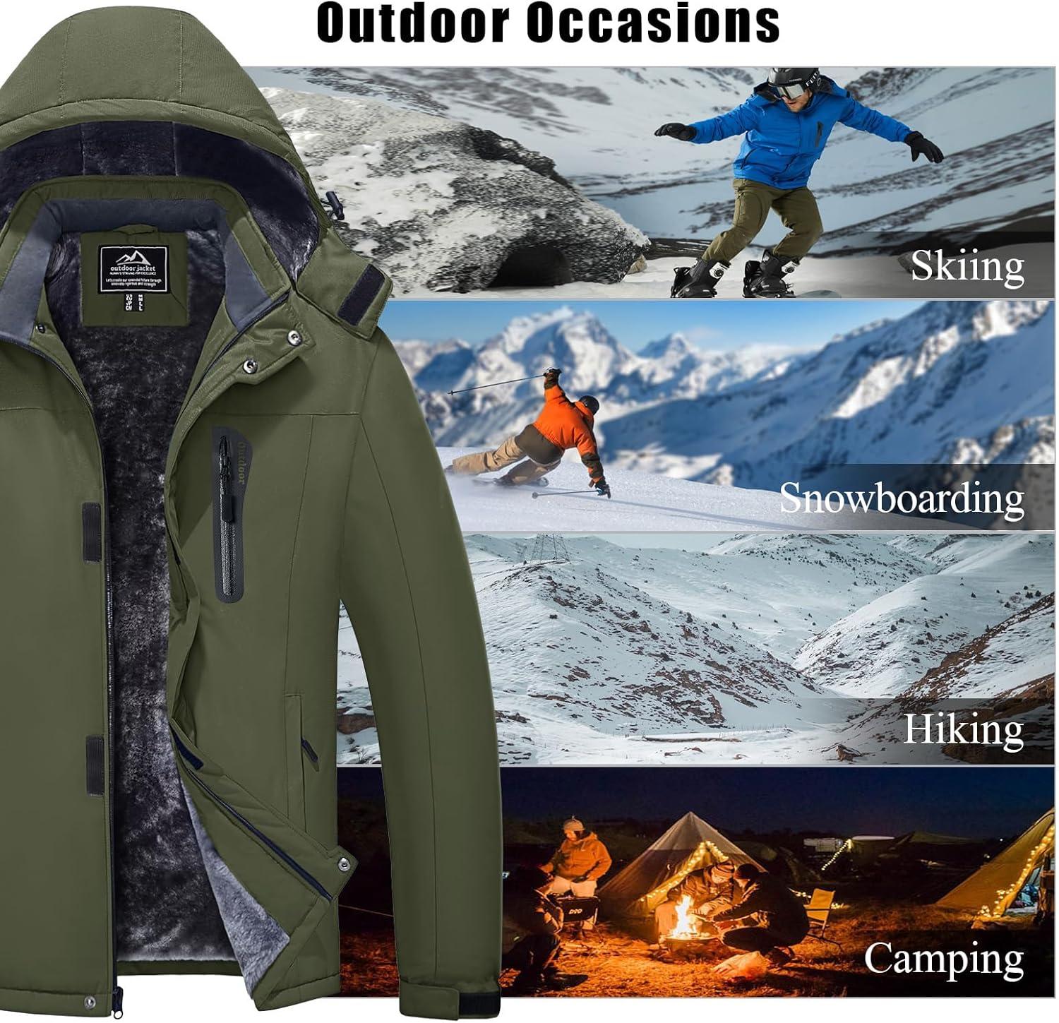 imageMAGCOMSEN Mens Winter Coats Ski Snow Water Resistant Jacket Warm Fleece Parka Raincoats with Hood for Hiking WorkArmy Green