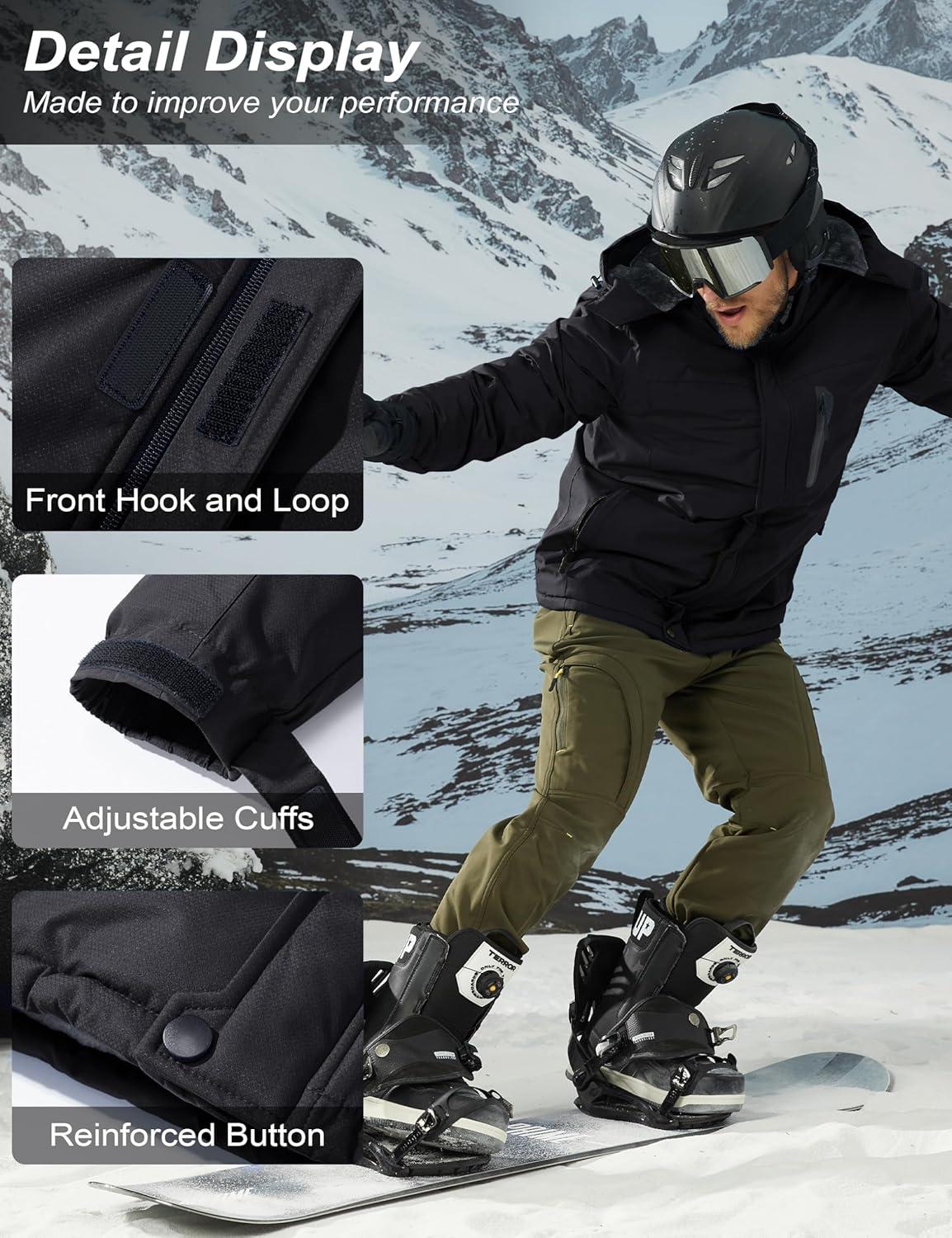 imageMAGCOMSEN Mens Winter Coats Ski Snow Water Resistant Jacket Warm Fleece Parka Raincoats with Hood for Hiking WorkBlack