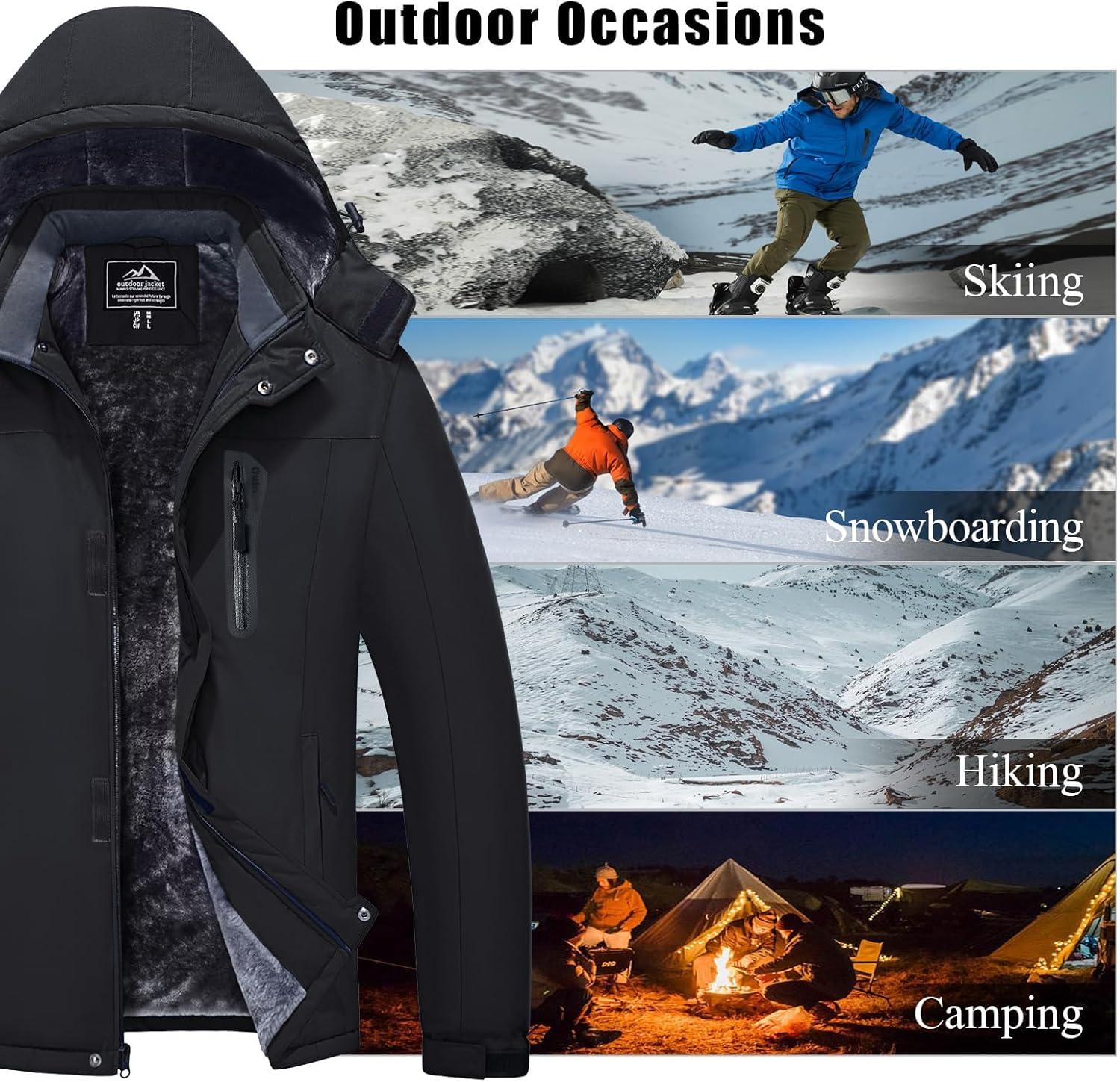 imageMAGCOMSEN Mens Winter Coats Ski Snow Water Resistant Jacket Warm Fleece Parka Raincoats with Hood for Hiking WorkBlack