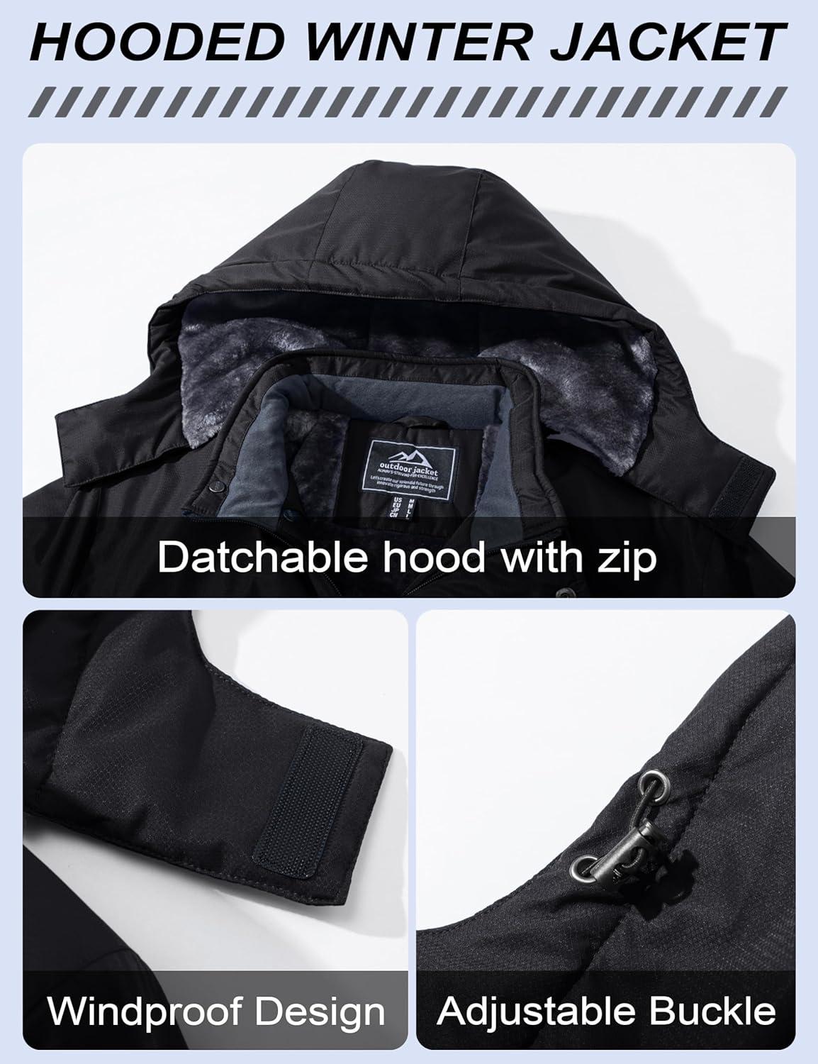 imageMAGCOMSEN Mens Winter Coats Ski Snow Water Resistant Jacket Warm Fleece Parka Raincoats with Hood for Hiking WorkBlack