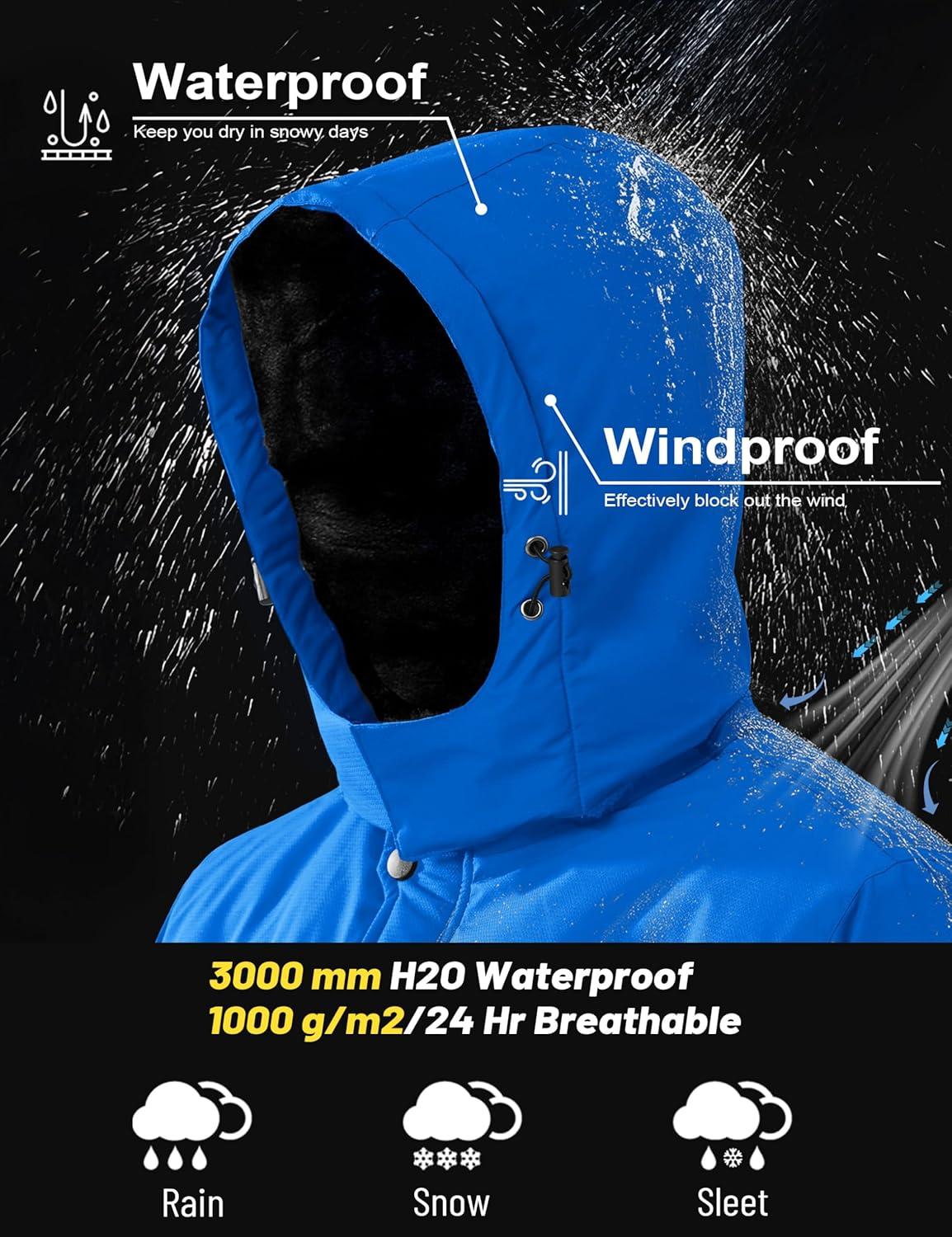 imageMAGCOMSEN Mens Winter Coats Ski Snow Water Resistant Jacket Warm Fleece Parka Raincoats with Hood for Hiking WorkBright Blue