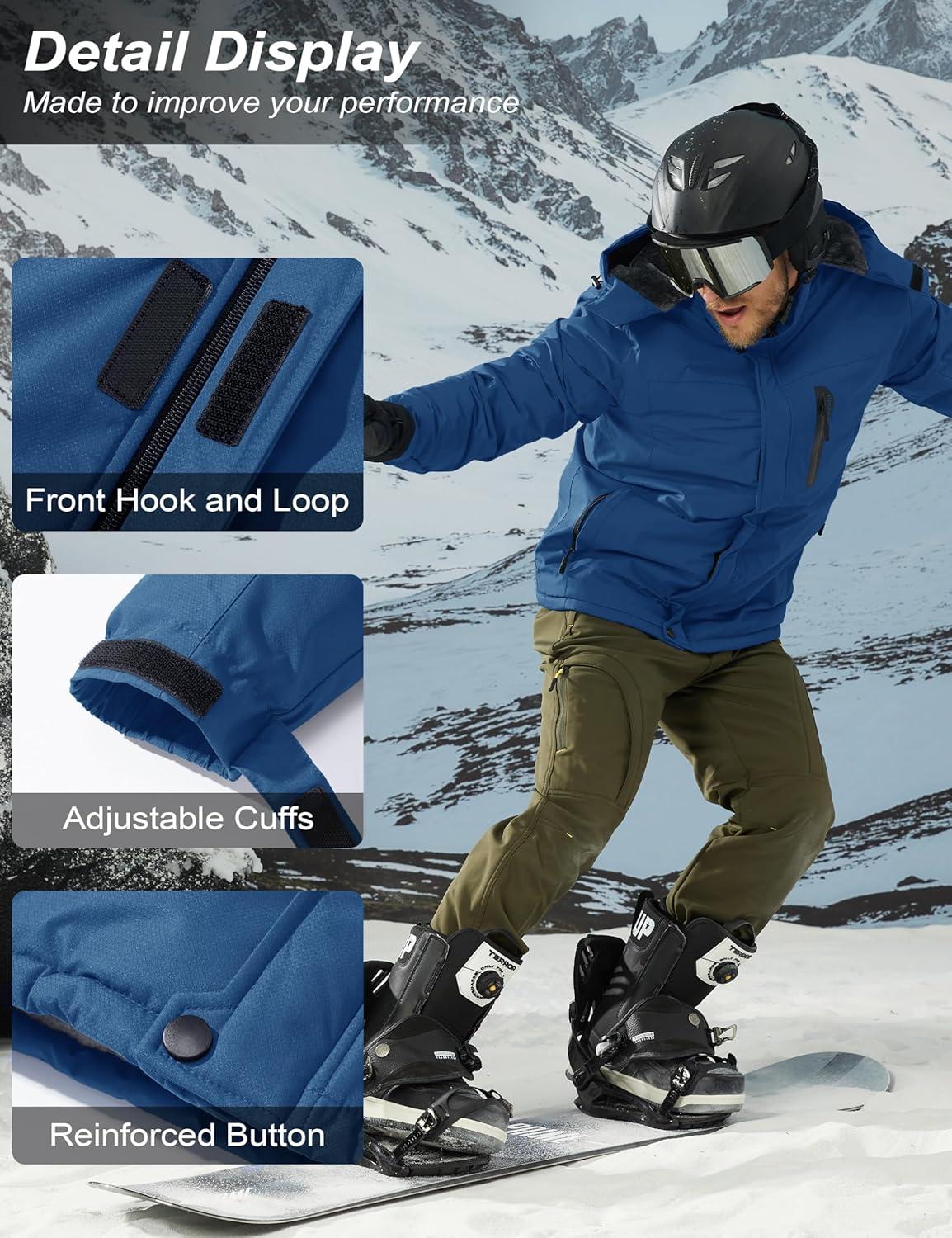 imageMAGCOMSEN Mens Winter Coats Ski Snow Water Resistant Jacket Warm Fleece Parka Raincoats with Hood for Hiking WorkDenim Blue