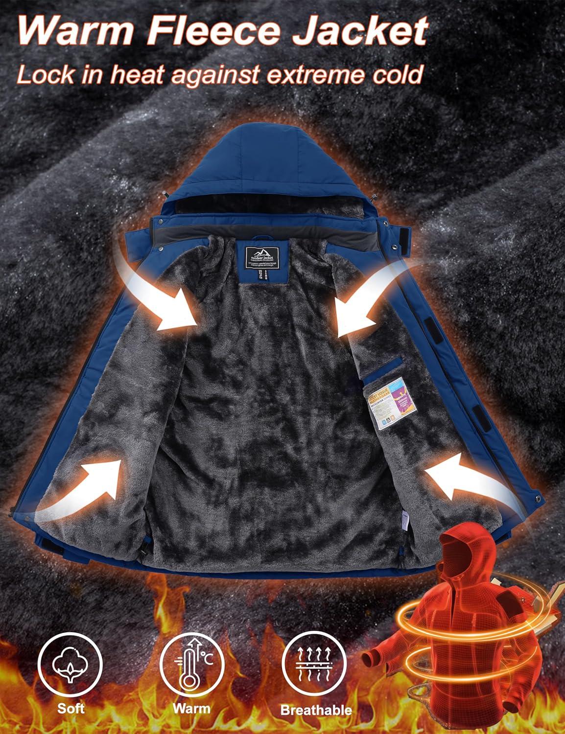 imageMAGCOMSEN Mens Winter Coats Ski Snow Water Resistant Jacket Warm Fleece Parka Raincoats with Hood for Hiking WorkDenim Blue