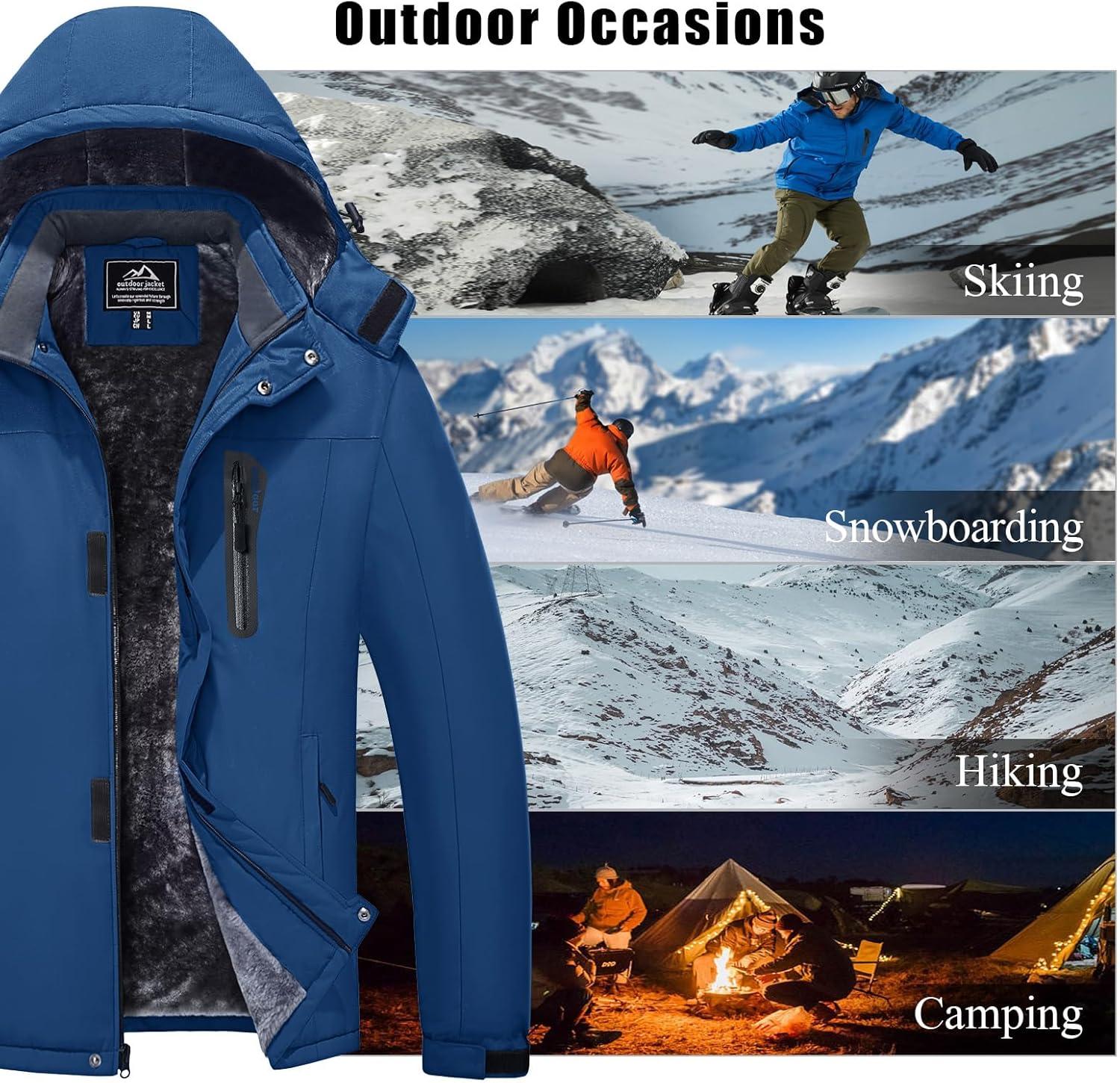 imageMAGCOMSEN Mens Winter Coats Ski Snow Water Resistant Jacket Warm Fleece Parka Raincoats with Hood for Hiking WorkDenim Blue