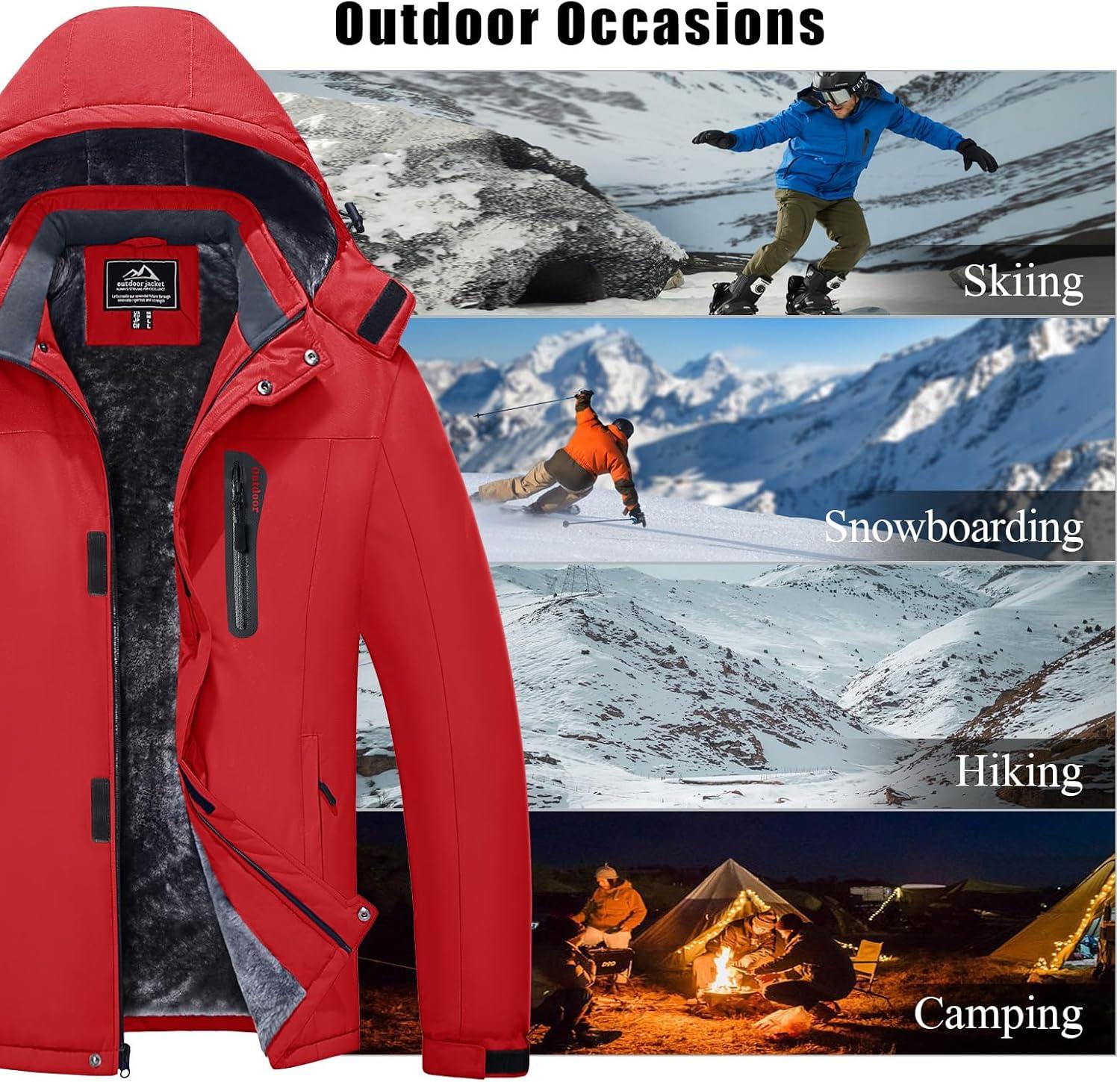 imageMAGCOMSEN Mens Winter Coats Ski Snow Water Resistant Jacket Warm Fleece Parka Raincoats with Hood for Hiking WorkRed