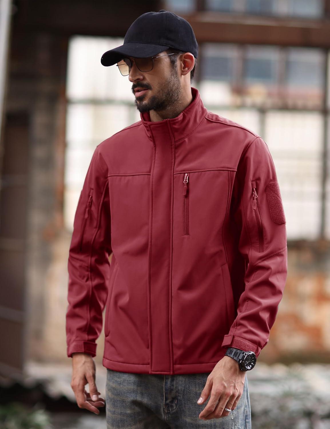 imageMAGCOMSEN Mens Winter Zip Up Polar Fleece Jacket Athletic Tactical Hiking Outdoor Jackets with 3 PocketsWine Red