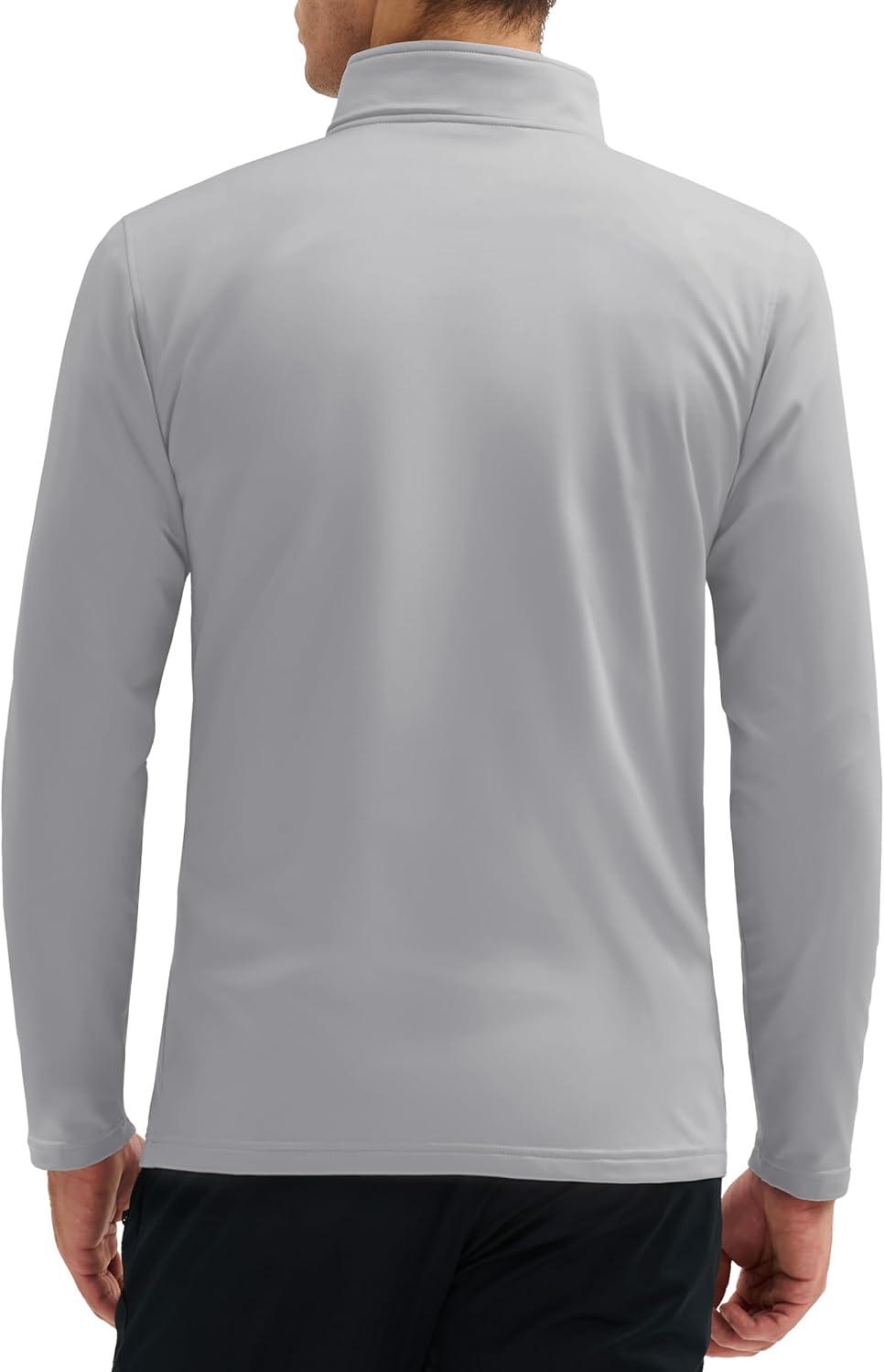 imageMAGCOMSEN Quarter Zip Pullover Men 14 Zip Golf Jacket Fleece Lined Water Resistant Sweatshirt 2 Zipper Pockets WinterLightgrey