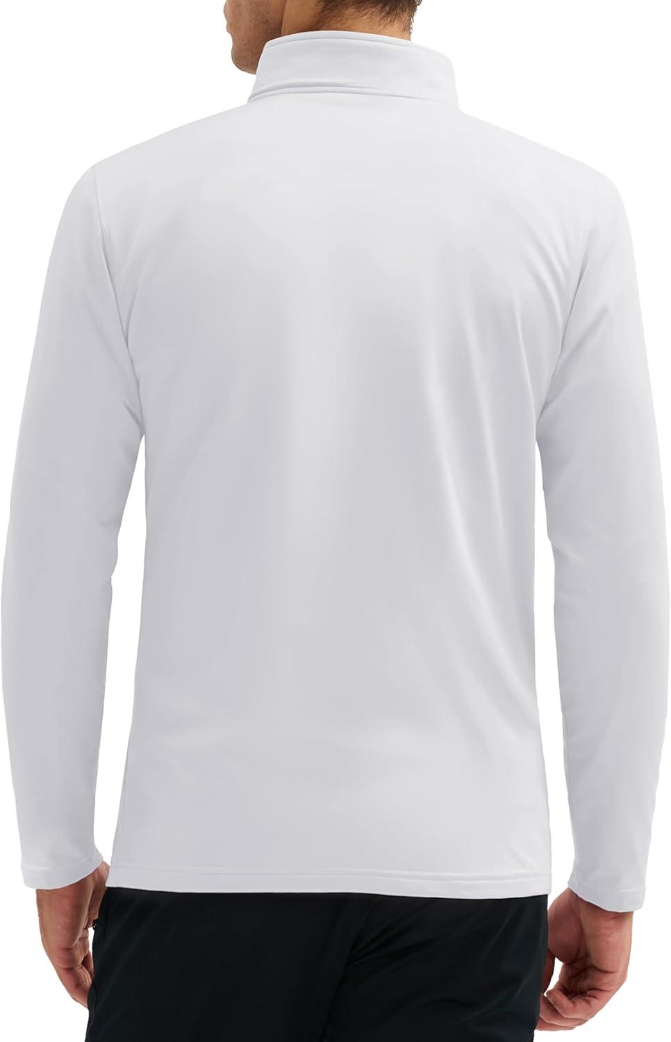 imageMAGCOMSEN Quarter Zip Pullover Men 14 Zip Golf Jacket Fleece Lined Water Resistant Sweatshirt 2 Zipper Pockets WinterWhite