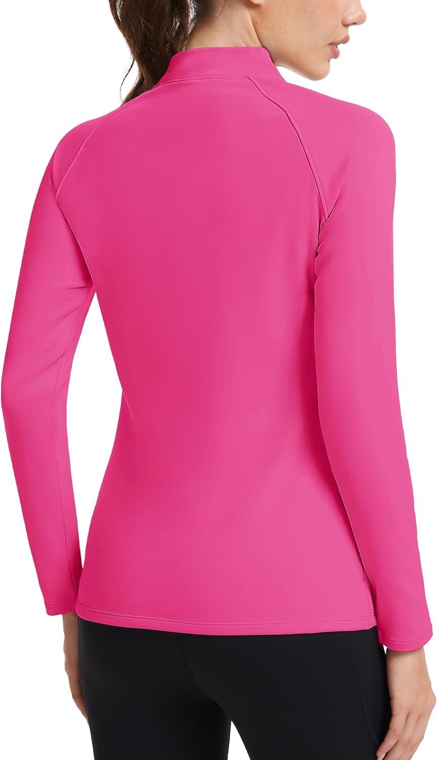 imageMAGCOMSEN Thermal Shirts for Women Mock Turtneck Long Sleeve Tops Fleece Pullover Workout Running Winter Base LayerRosered