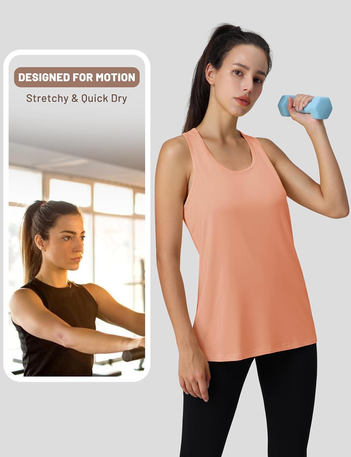 imageMAGCOMSEN Womens Athletic Racerback Tank Tops Quick Dry Racer Back Workout Tanks Moisture Wicking Upf50 Exercise ActiveApricot