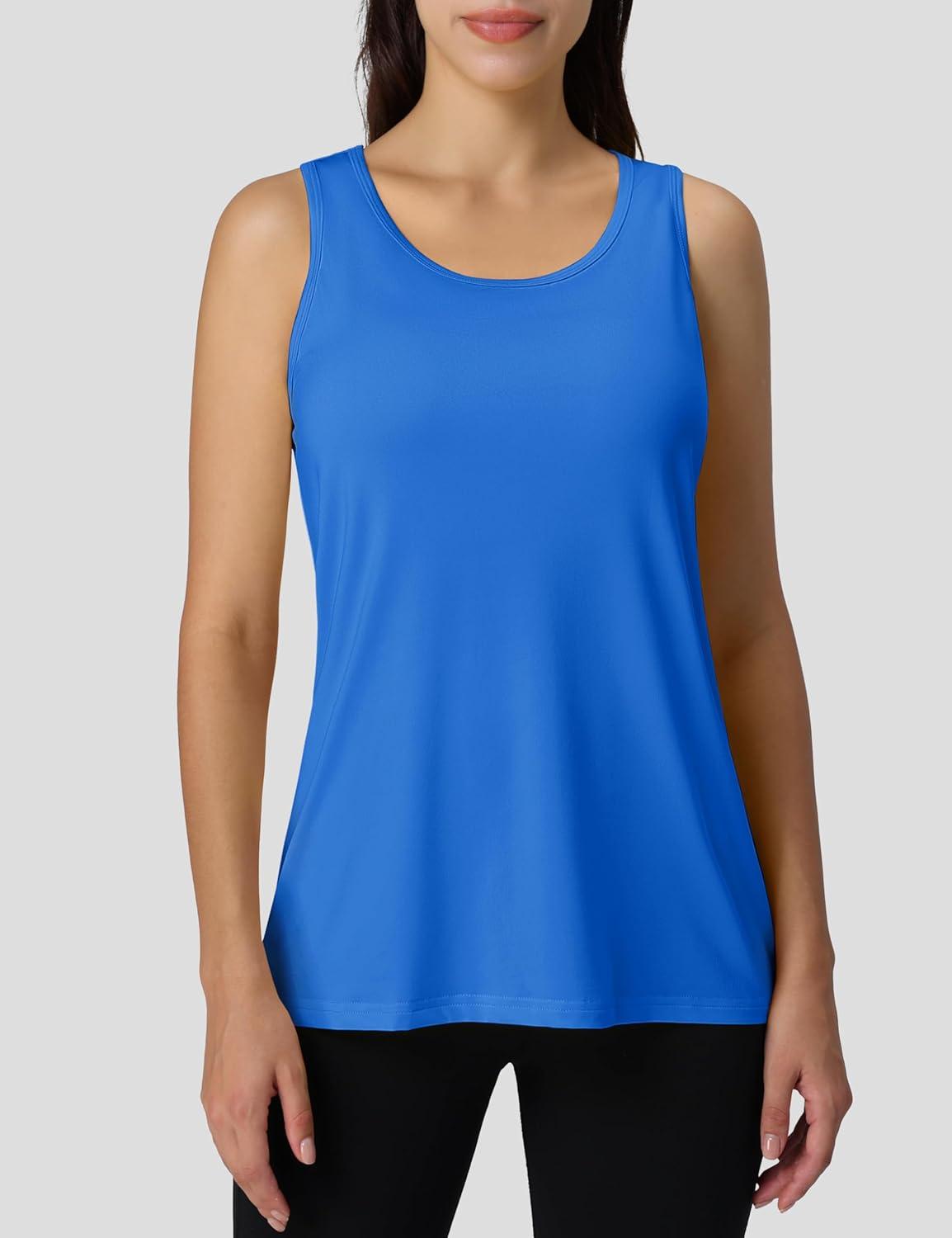 imageMAGCOMSEN Womens Athletic Racerback Tank Tops Quick Dry Racer Back Workout Tanks Moisture Wicking Upf50 Exercise ActiveAzure