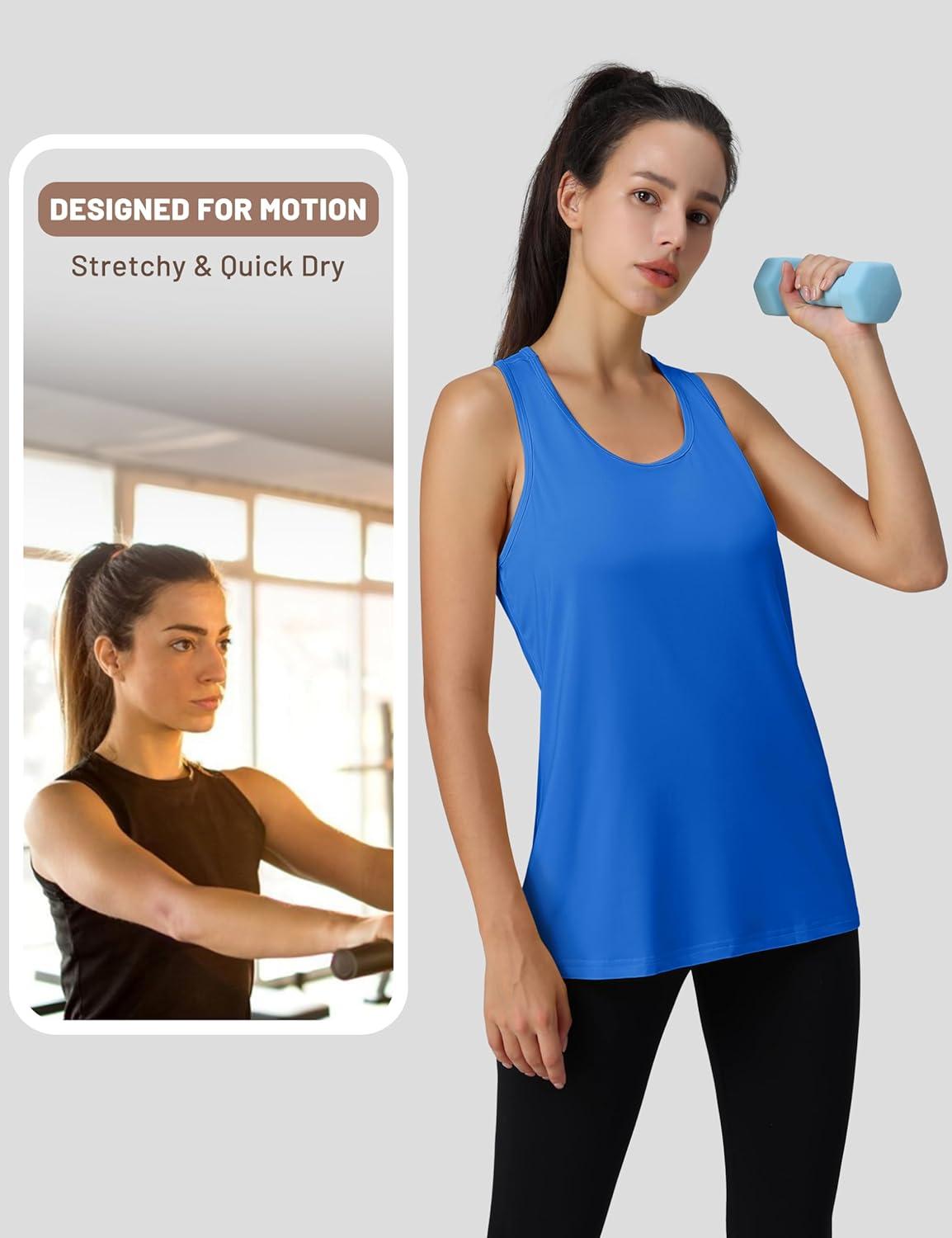 imageMAGCOMSEN Womens Athletic Racerback Tank Tops Quick Dry Racer Back Workout Tanks Moisture Wicking Upf50 Exercise ActiveAzure