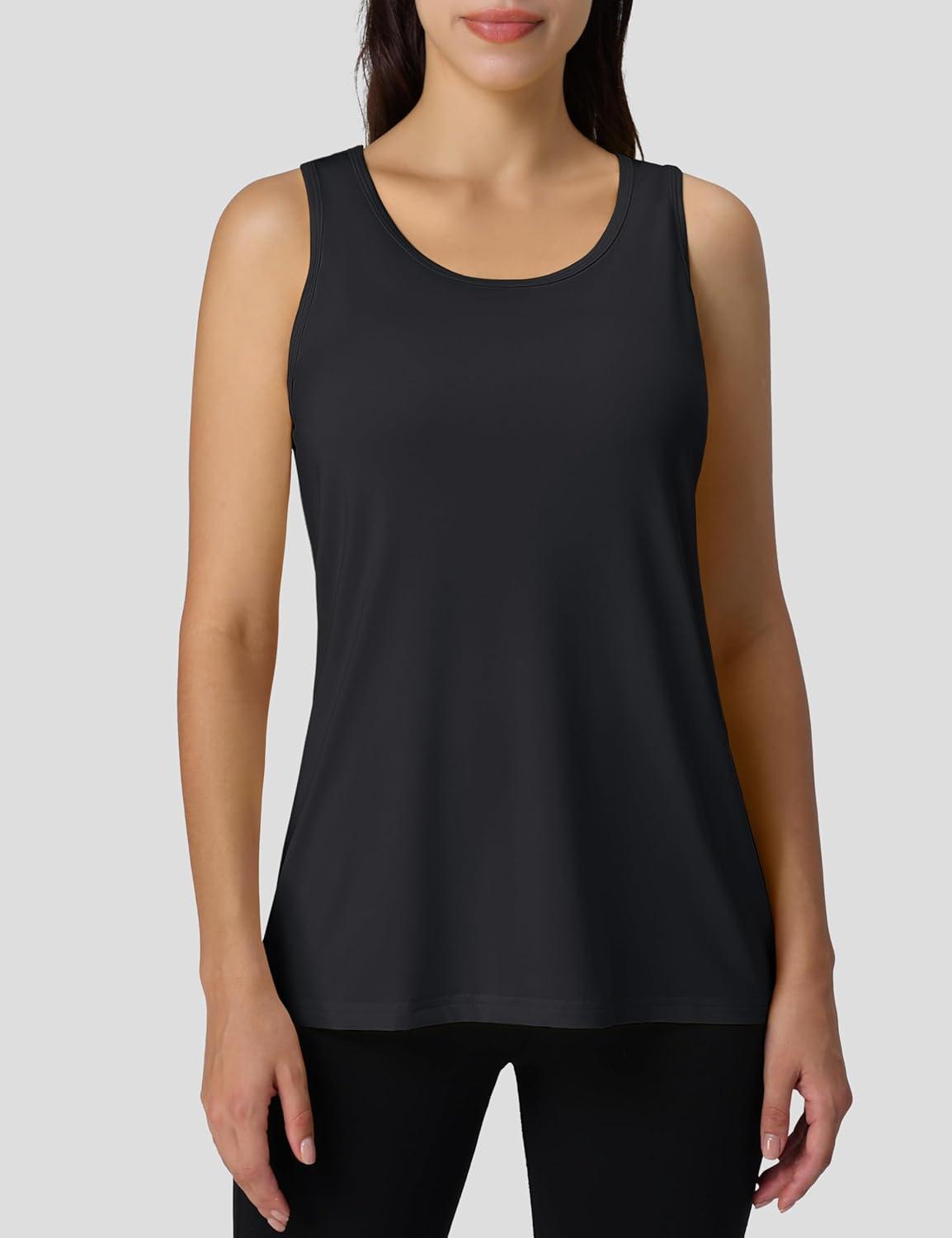 imageMAGCOMSEN Womens Athletic Racerback Tank Tops Quick Dry Racer Back Workout Tanks Moisture Wicking Upf50 Exercise ActiveBlack