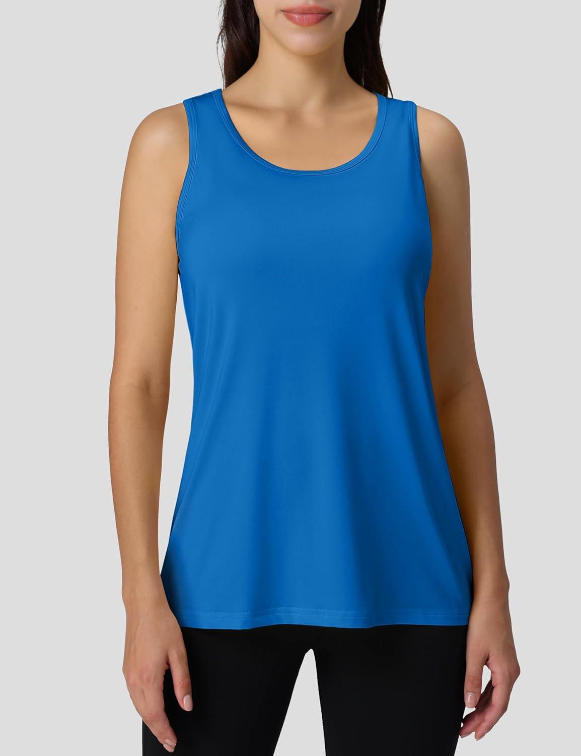 imageMAGCOMSEN Womens Athletic Racerback Tank Tops Quick Dry Racer Back Workout Tanks Moisture Wicking Upf50 Exercise ActiveBlue Green